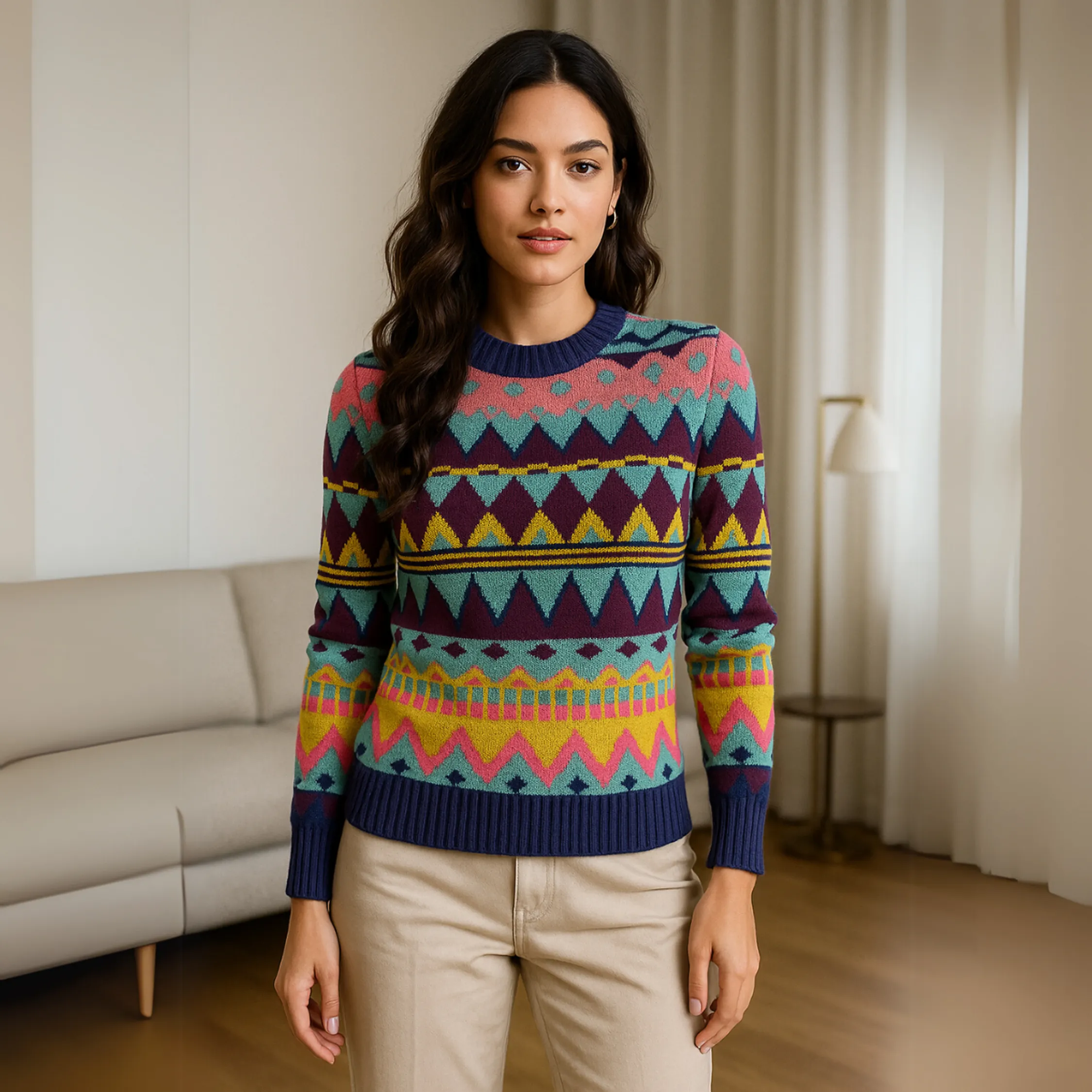 Blusa Tricot Mosaico Manga Longa