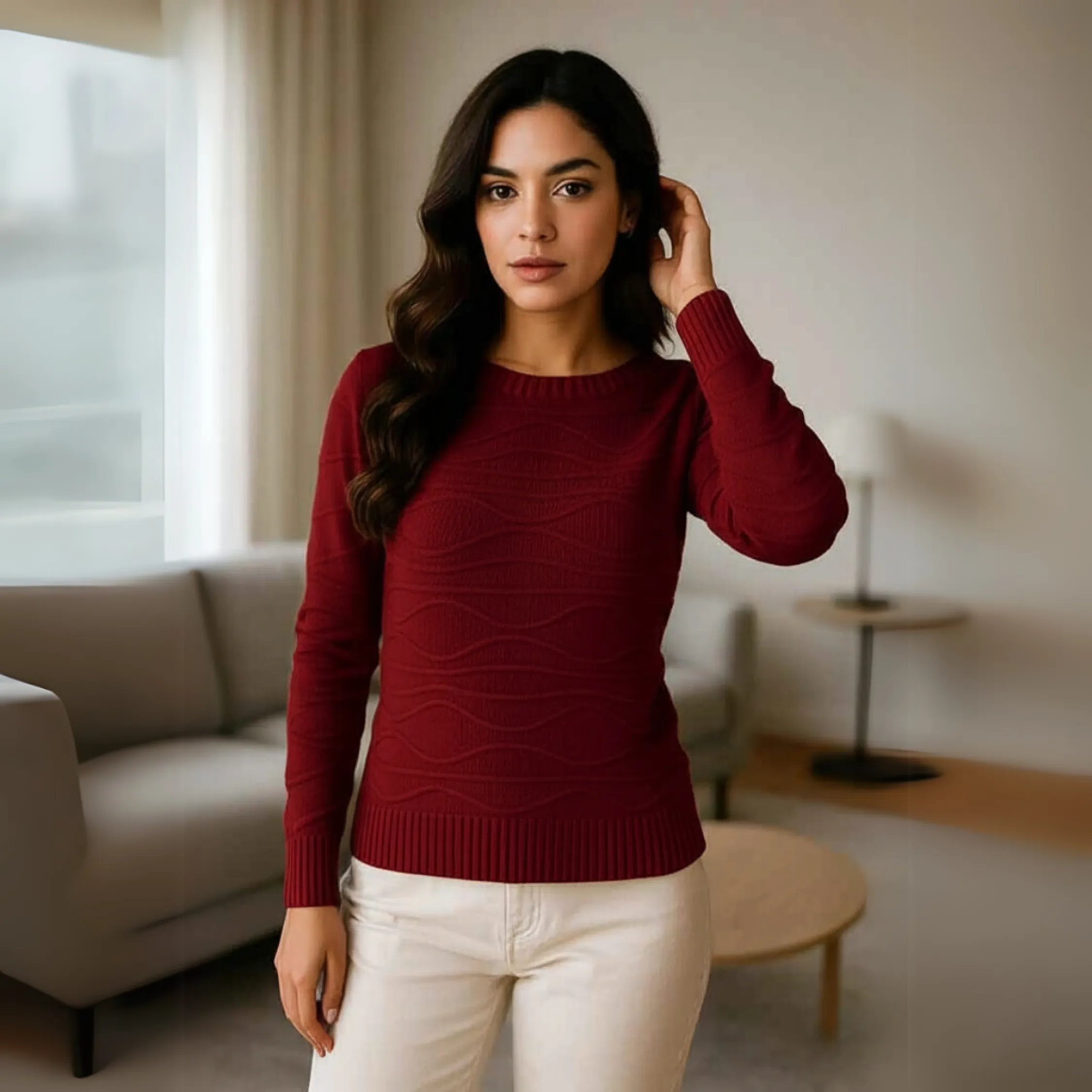 Blusa Tricot Manga Longa Relevo Ondas