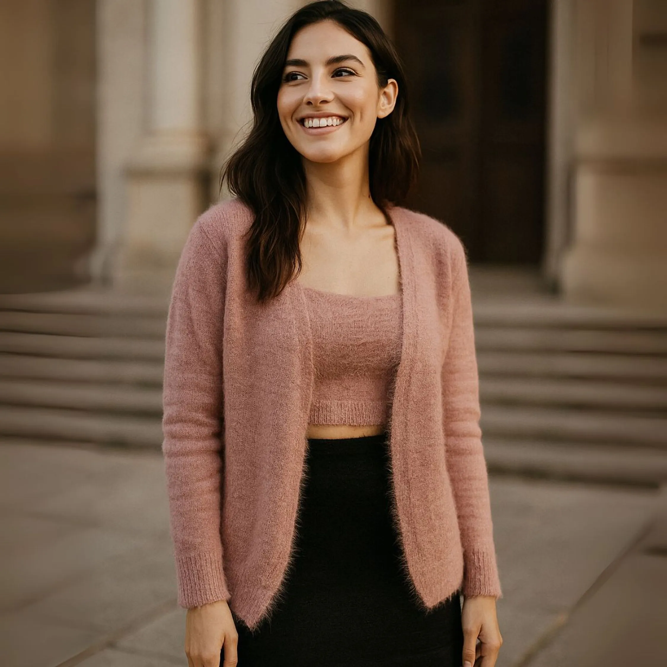 Cardigan Tricot Felpudo Manga Longa