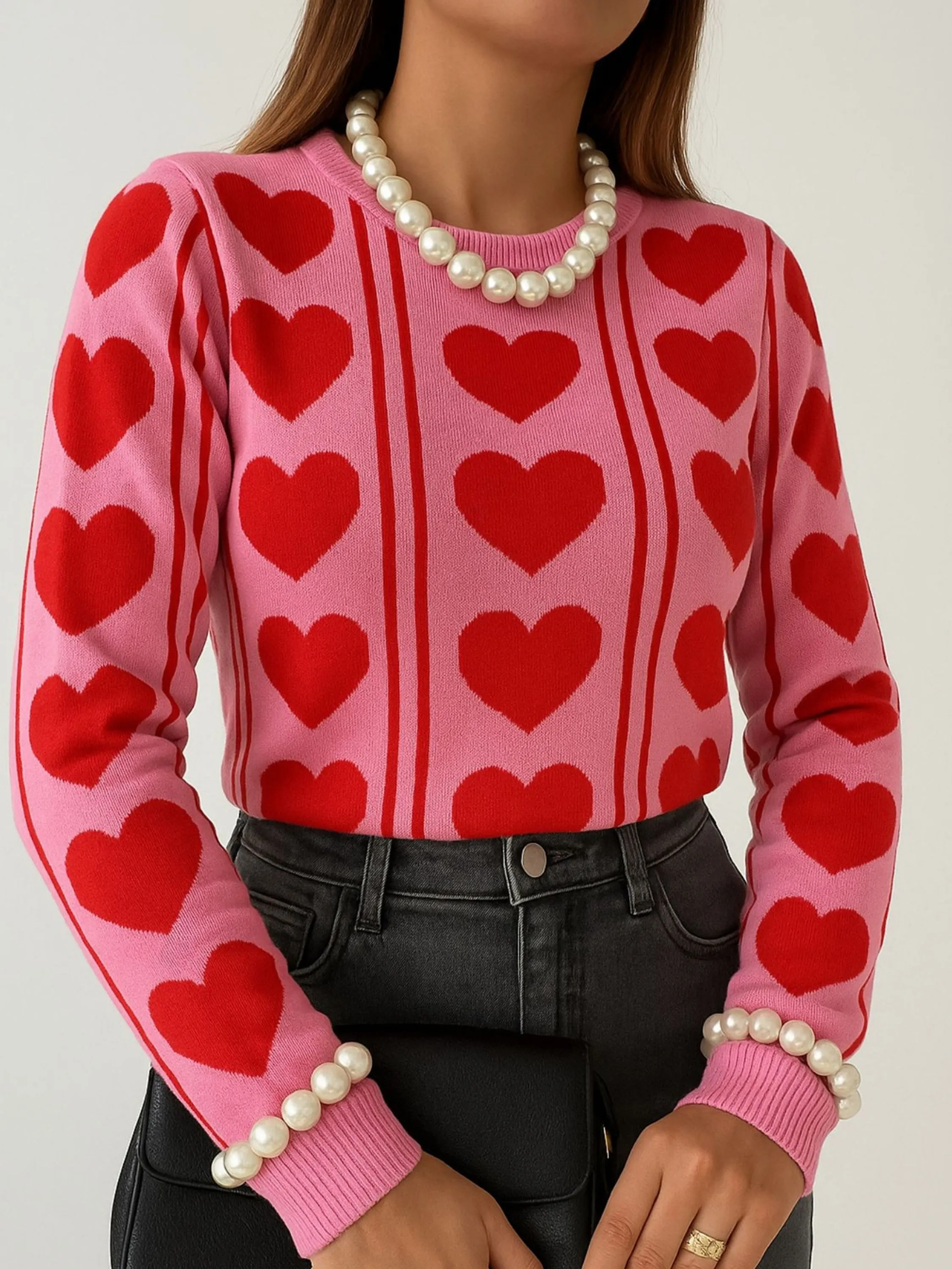 Blusa Tricot Manga Longa Inverno Corações
