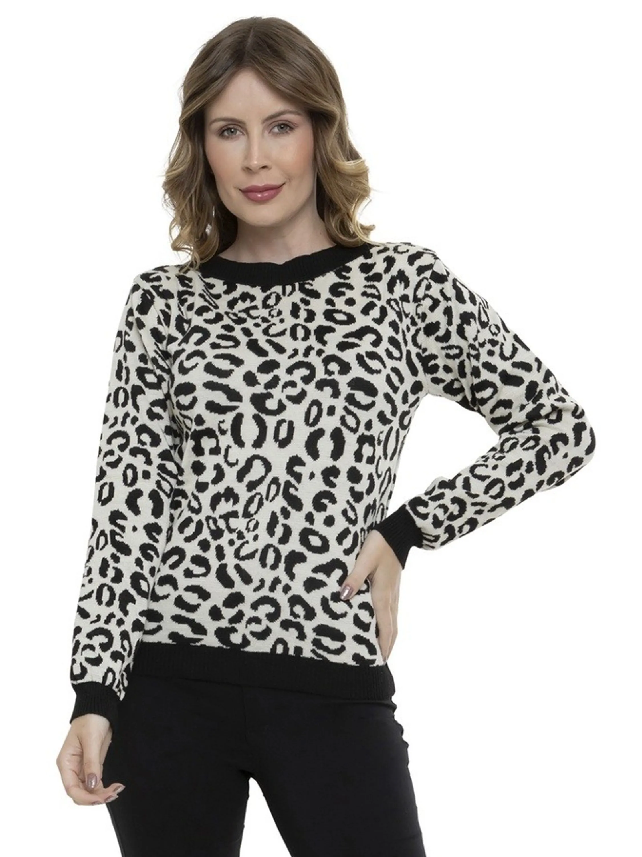 Blusa Tricot Onça Manga Longa