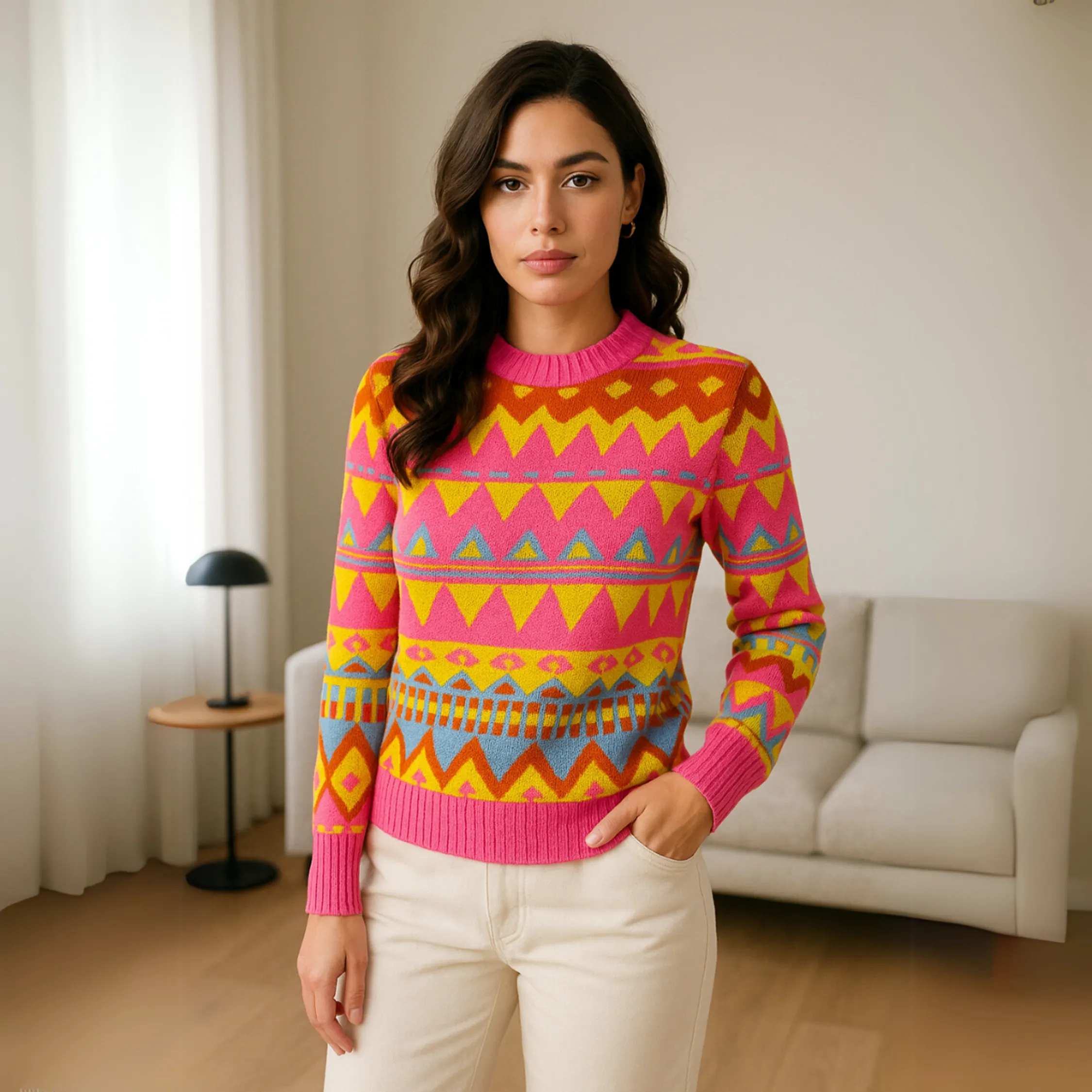 Blusa Tricot Mosaico Manga Longa
