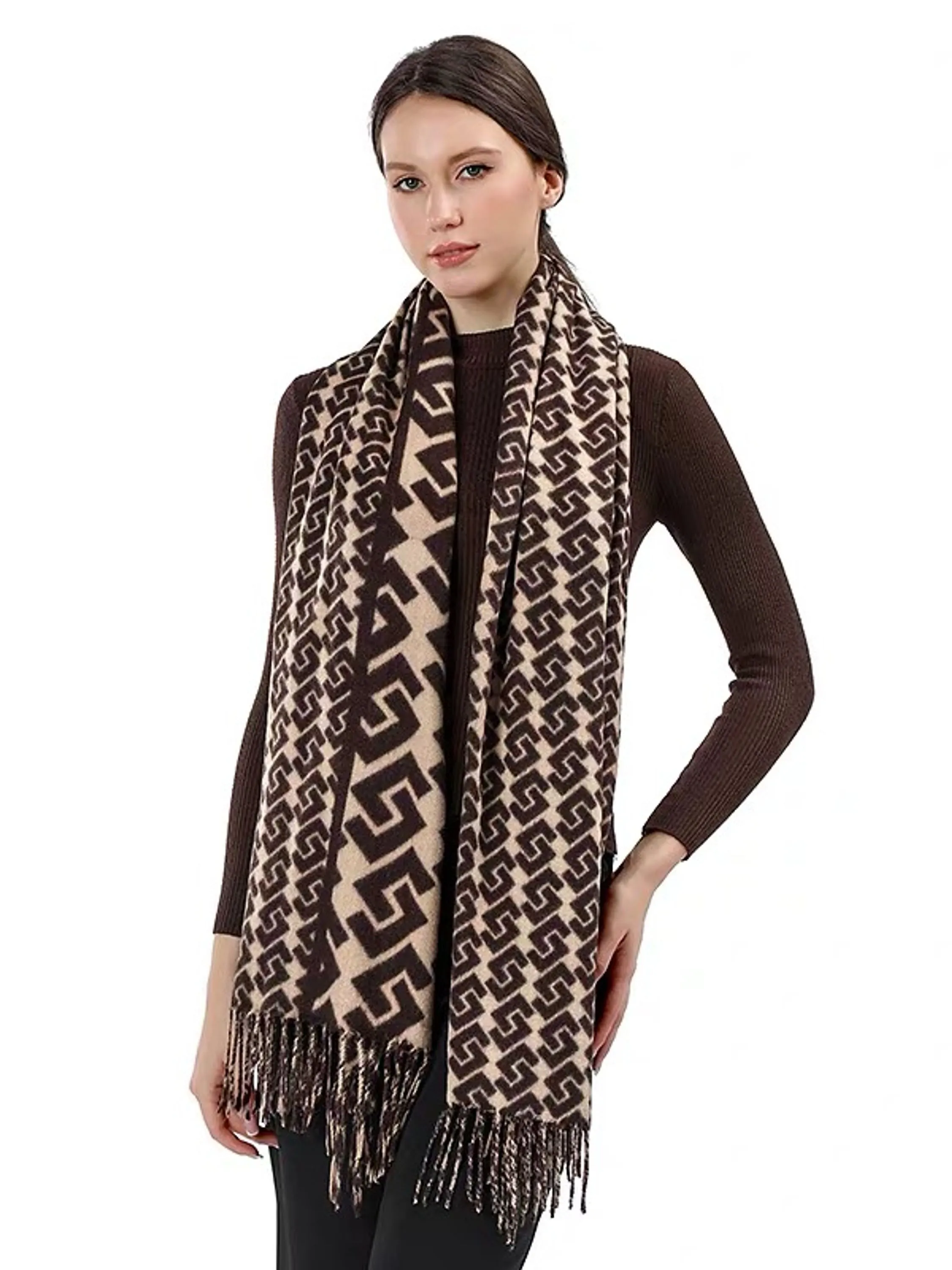 2024 Novo Cachecol Pashmina Feminina Grosso De Letra Estanpado Com Franja, Lenço Echarpe Xale Quente De 250g Inverno Presente Modelo 2416