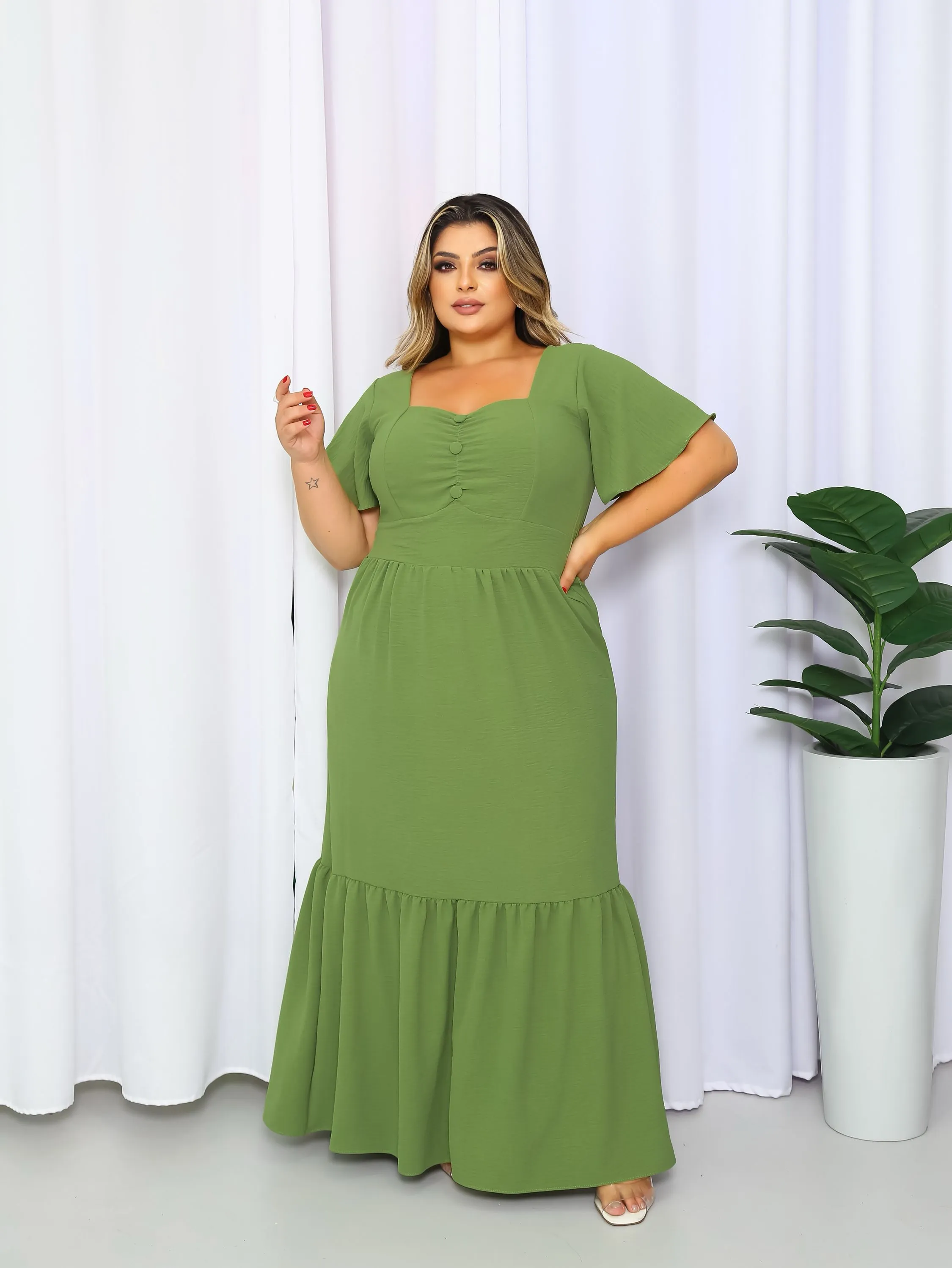 Vestido longo Exg 3 botões