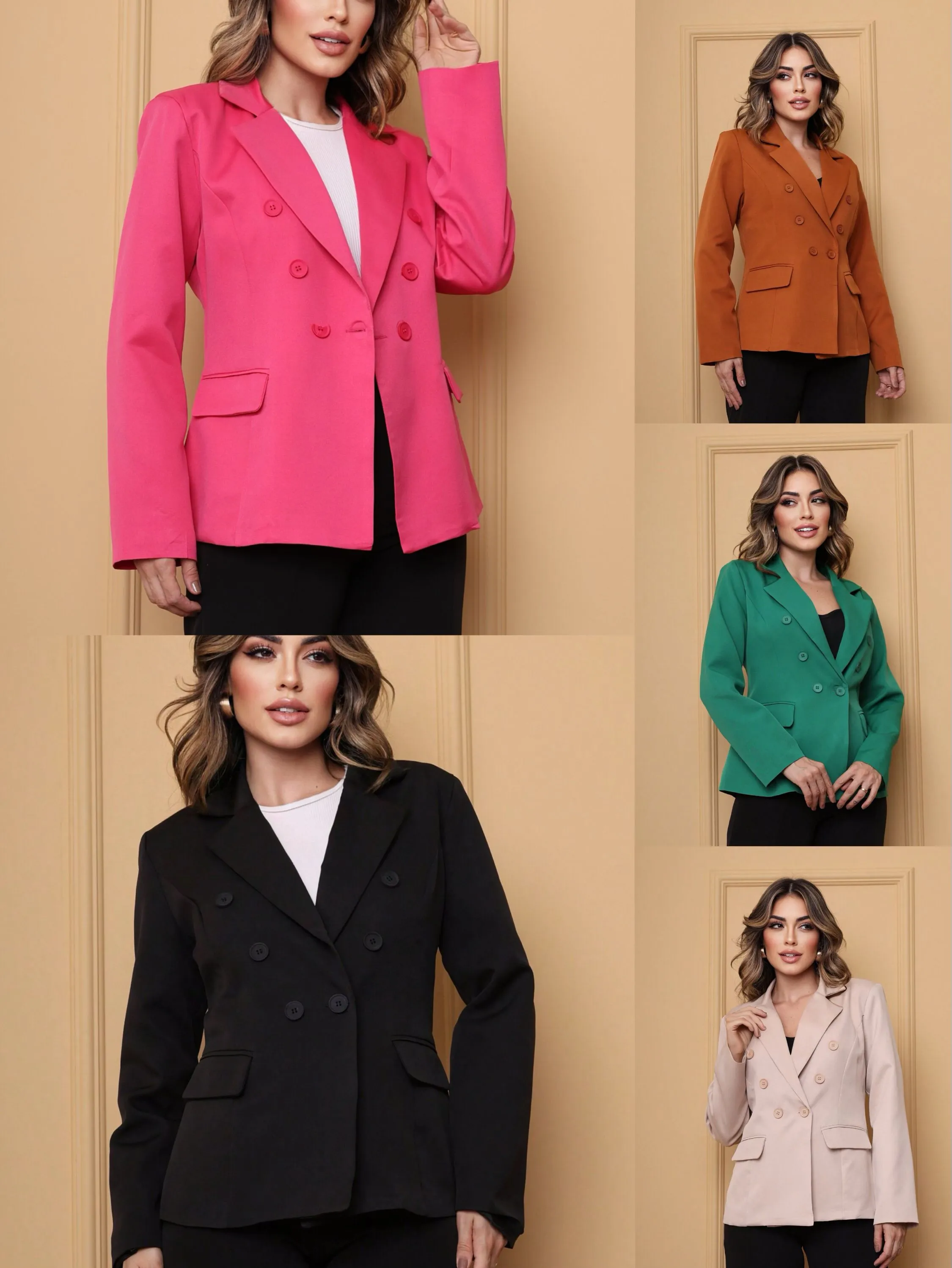 Blazer Alfaiataria Com Forro Botão Feminino Casaco Elegante Social Coleção Nova J11123 blazer 6 botões