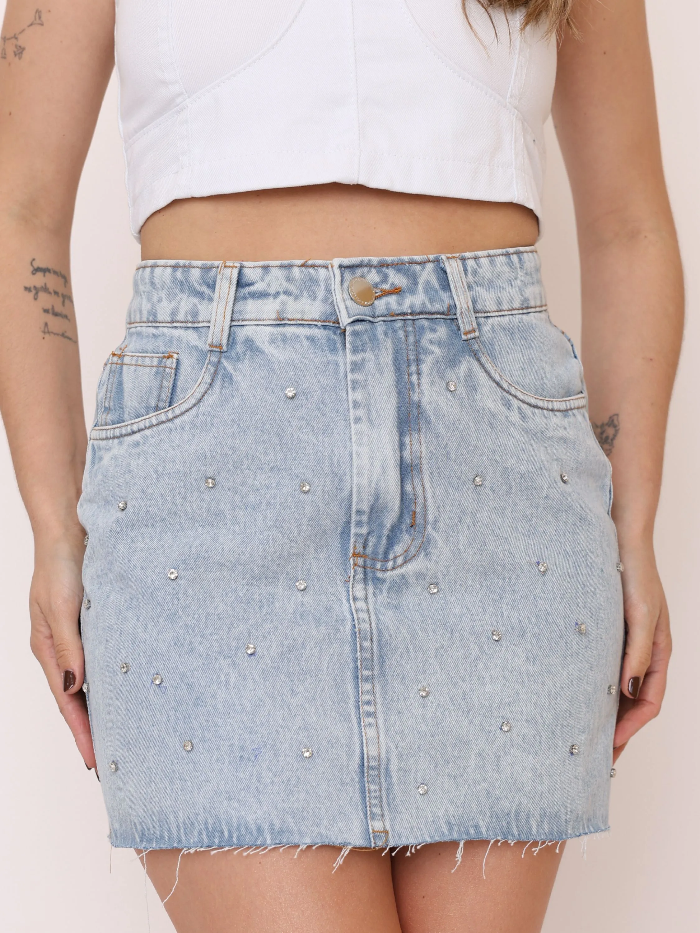 008  diamante brilhante   Saia jeans feminina