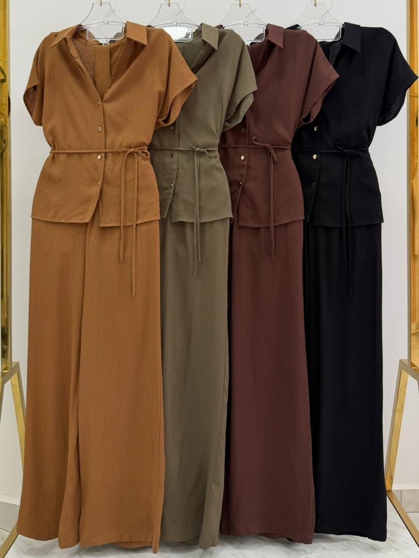 Conjunto feminina camisa com calça de linho