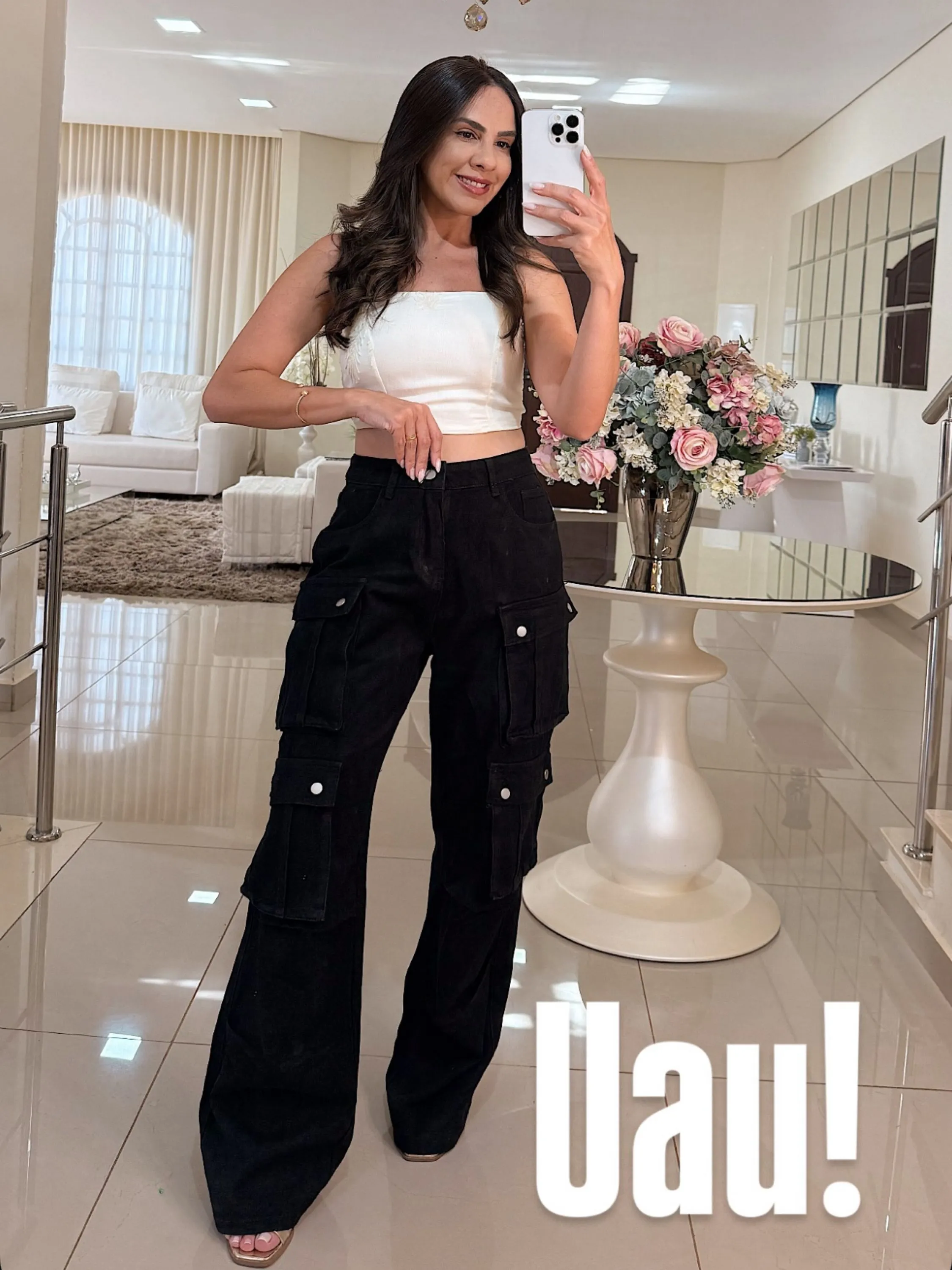 Calça cargo sarja feminina