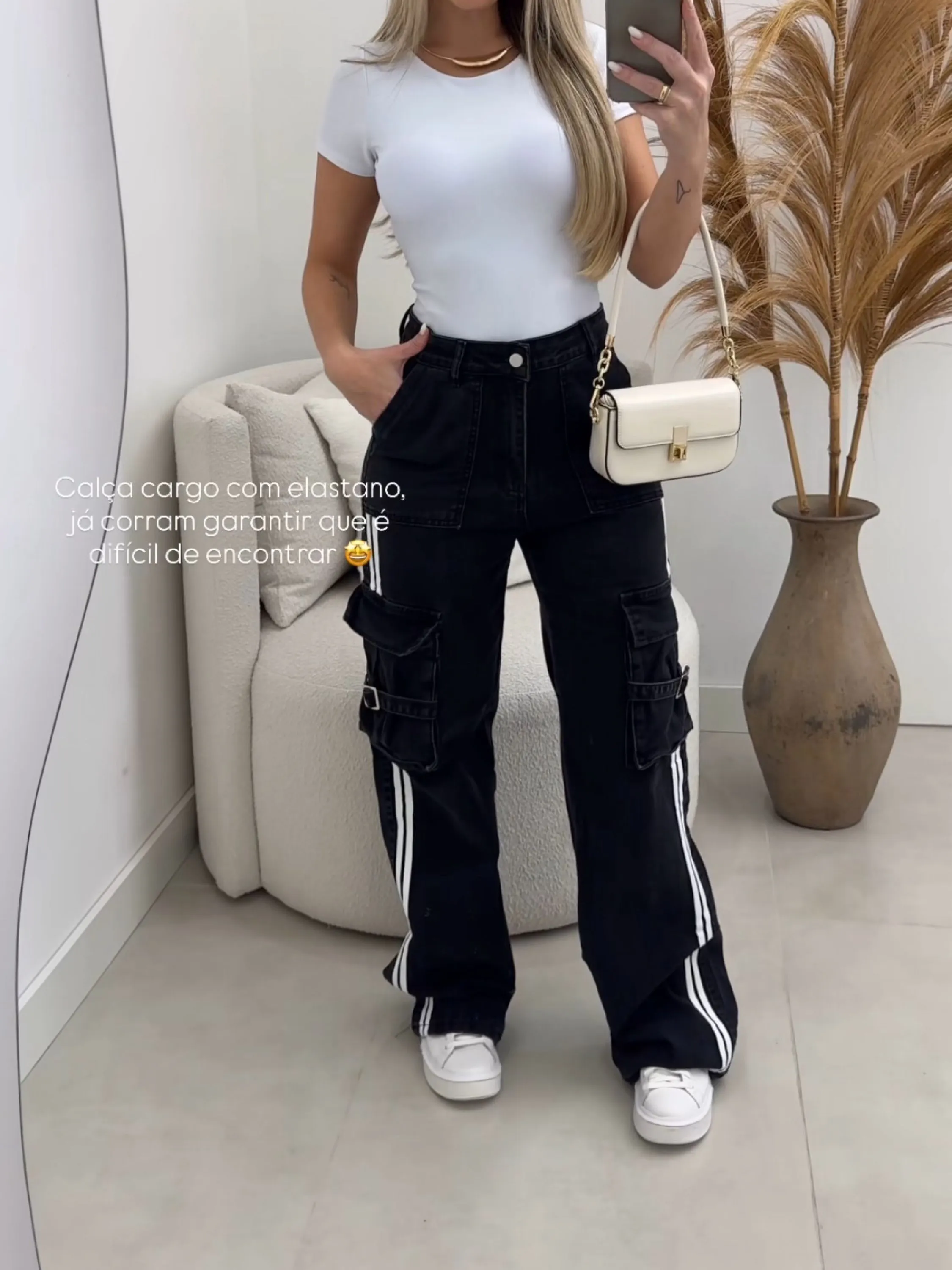Calça cargo jeans feminina importado