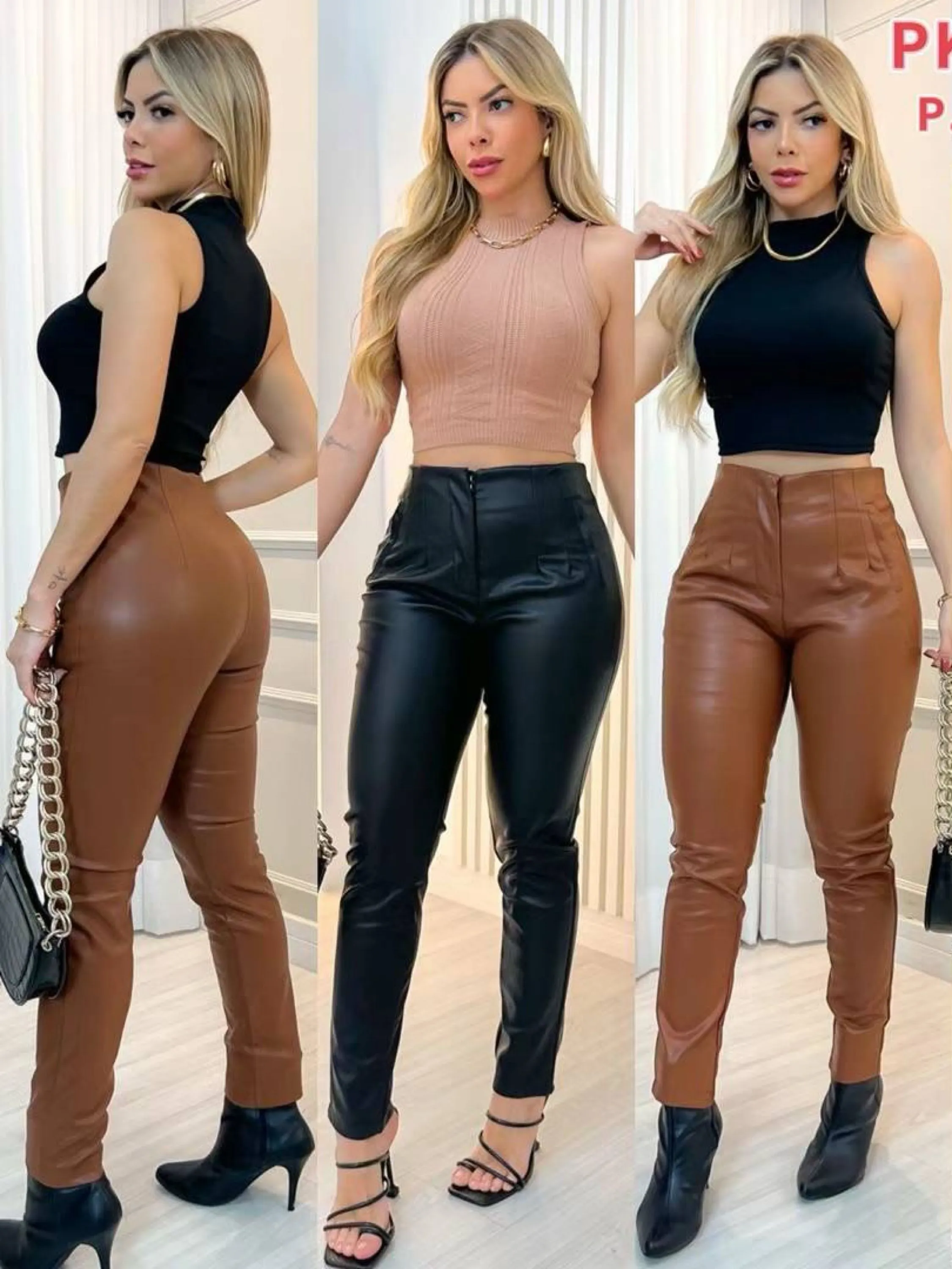 Calça couro zara importado