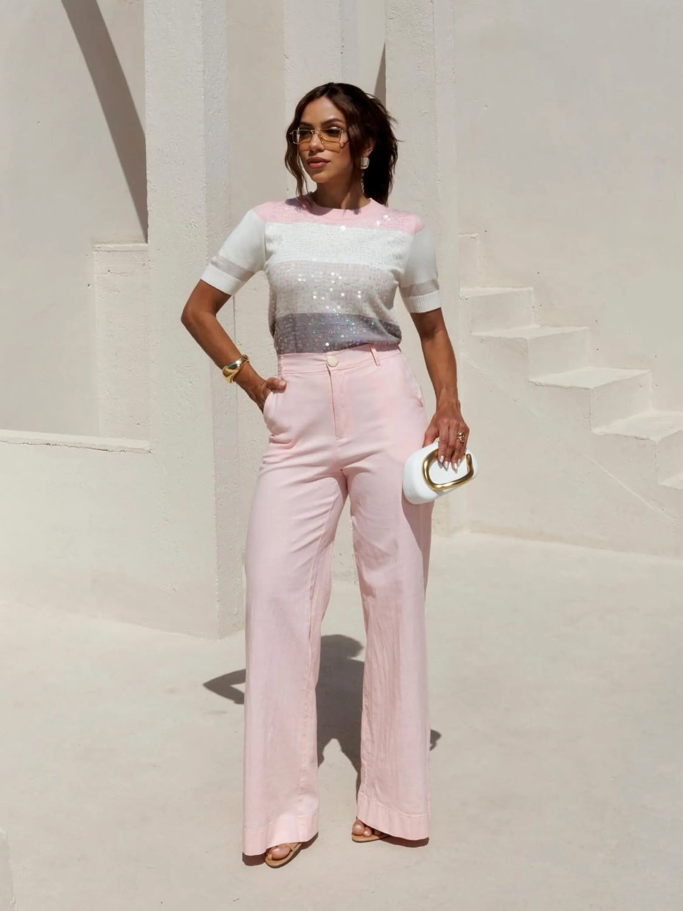 Calça pantalona de linho