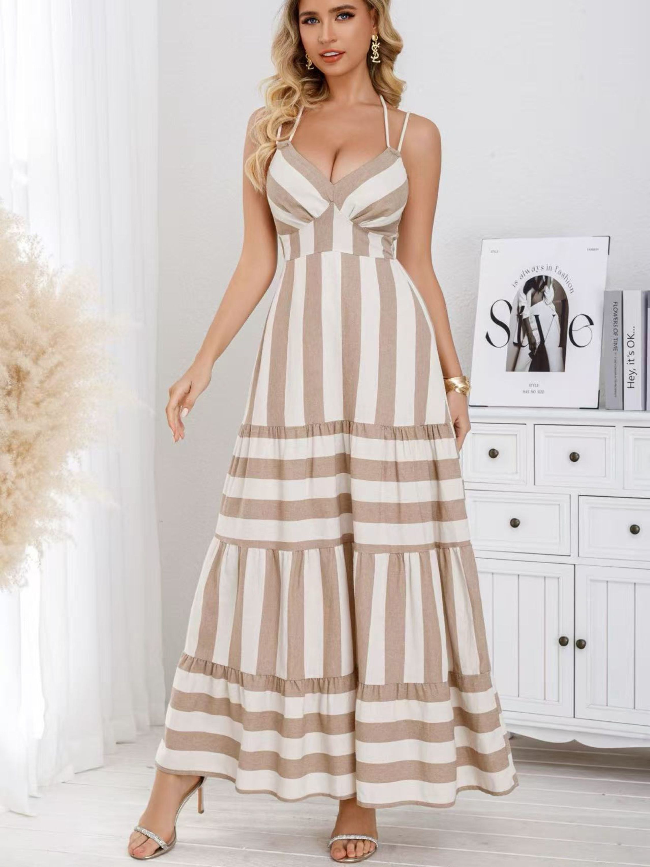 Vestido longo feminino tecido linho