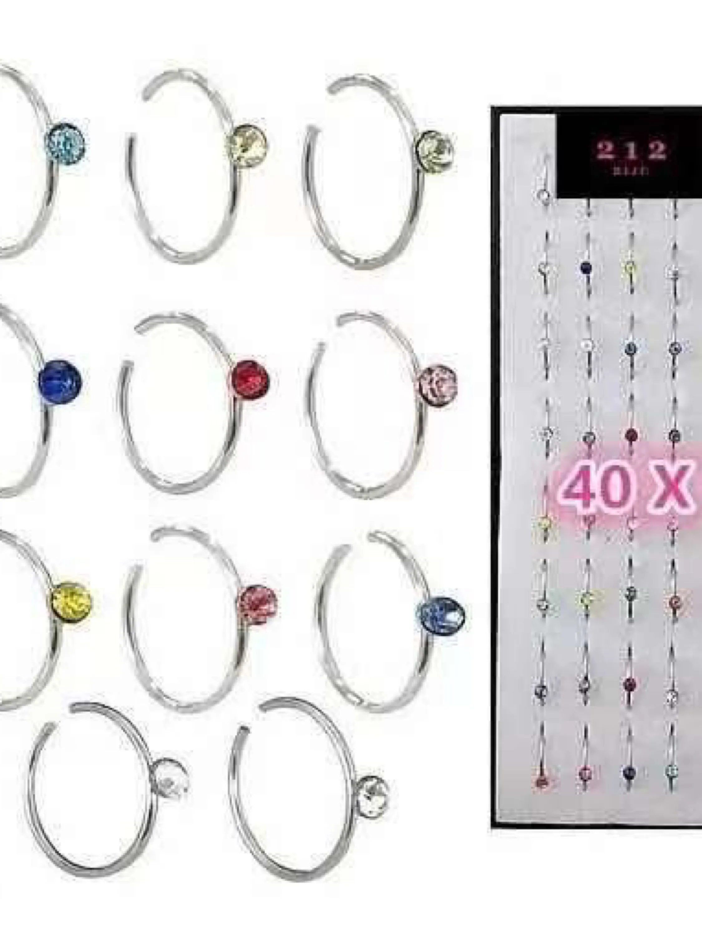 Kit Com 40 Piercing de Nariz Cristal argola colorido