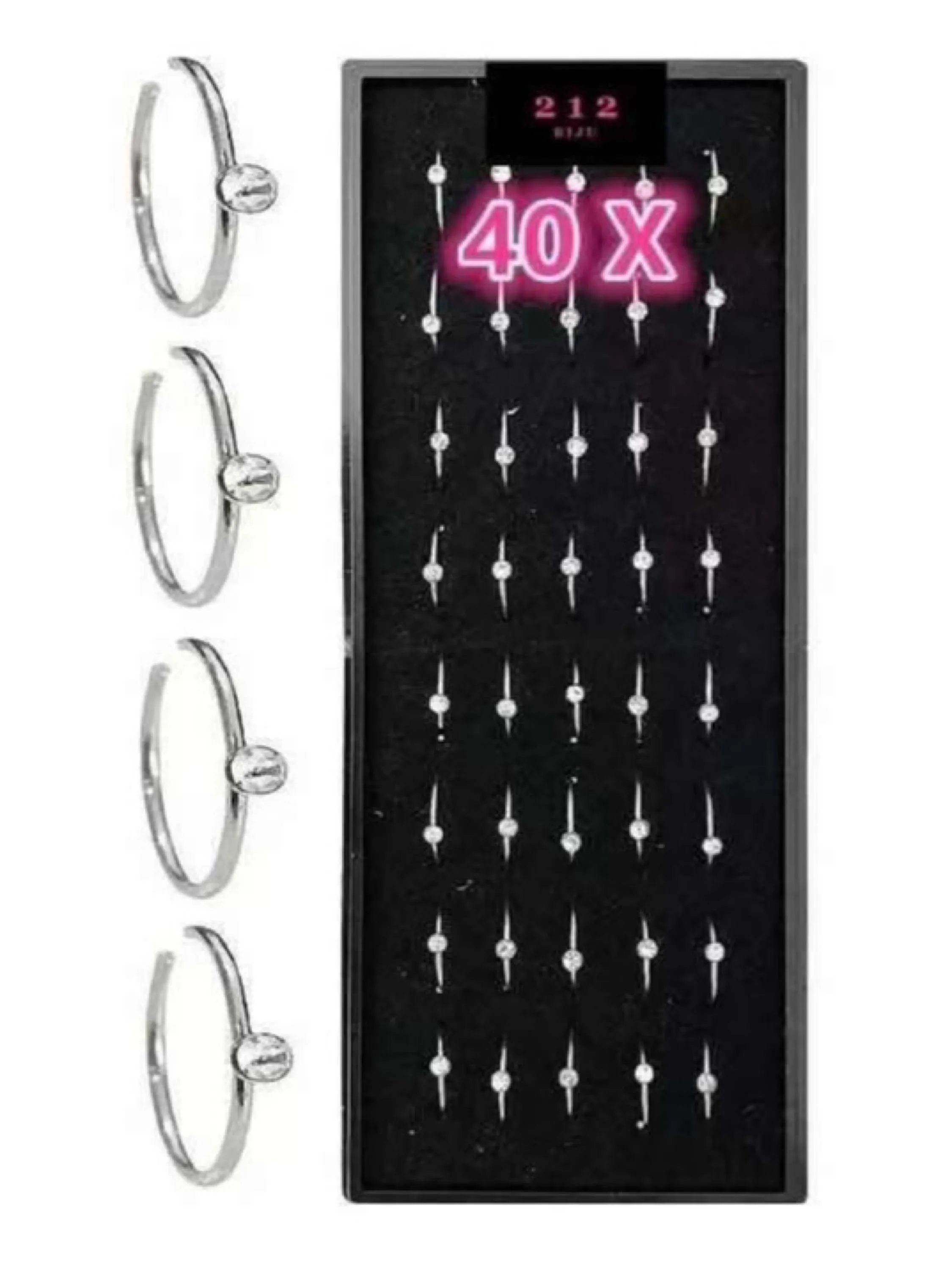 Kit Com 40 Piercing argola de Nariz Cristal