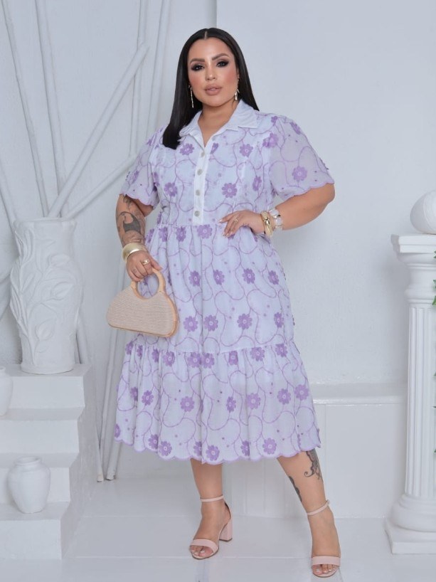 Vestido Midi feminino Plus Size de lese 3D (129)