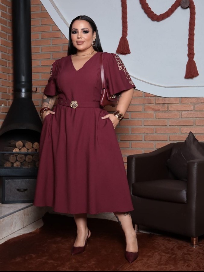 Vestido feminino Plus size Midi tecido sensorial (129)