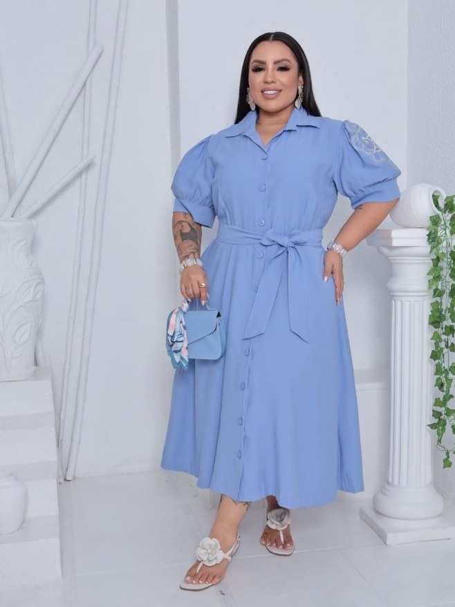 Vestido Midi feminino Plus Size com Bordado (129)