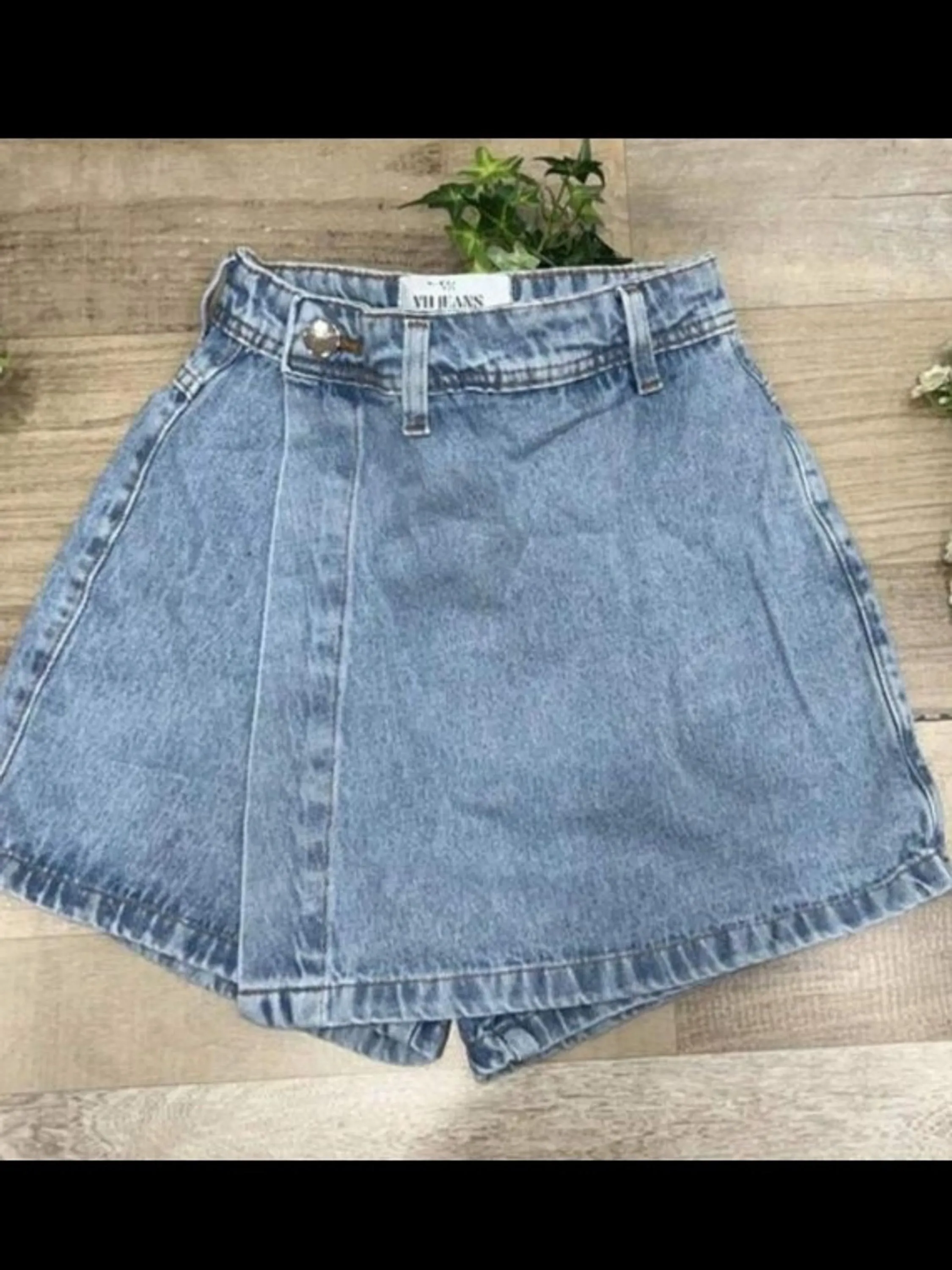 Shorts saia jeans feminino sem lycra