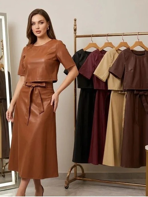 Conjunto feminino tecido couro fake (22)