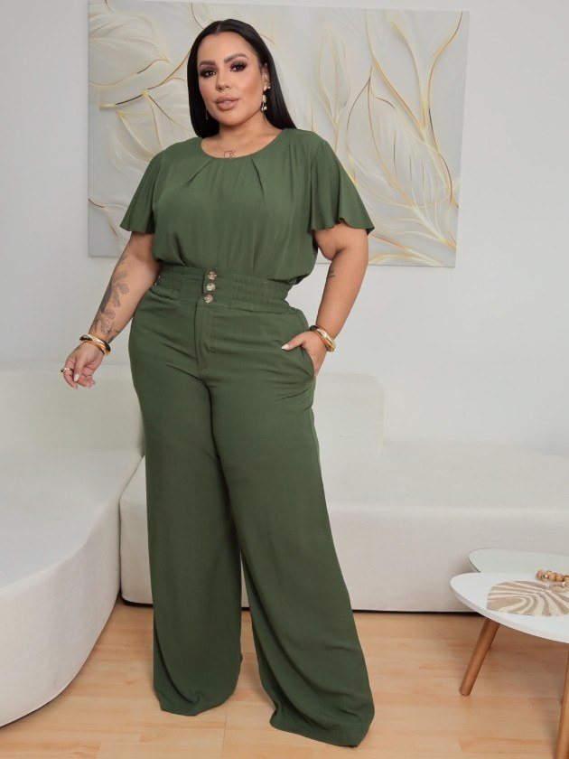 Conjunto feminino Plus size de calça e blusa (176)