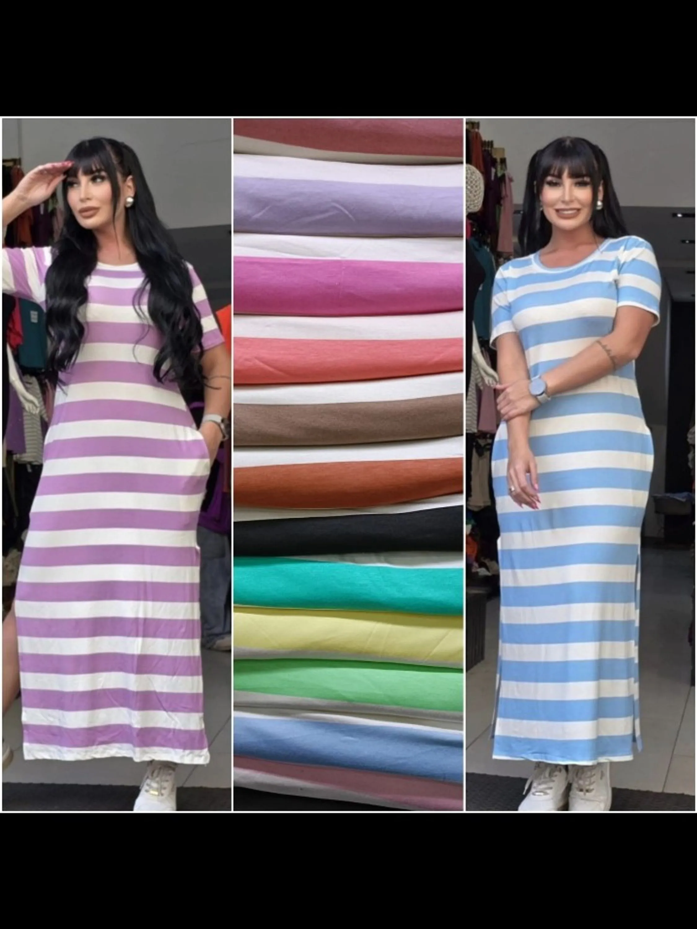 Vestido longo feminino listrado (116)