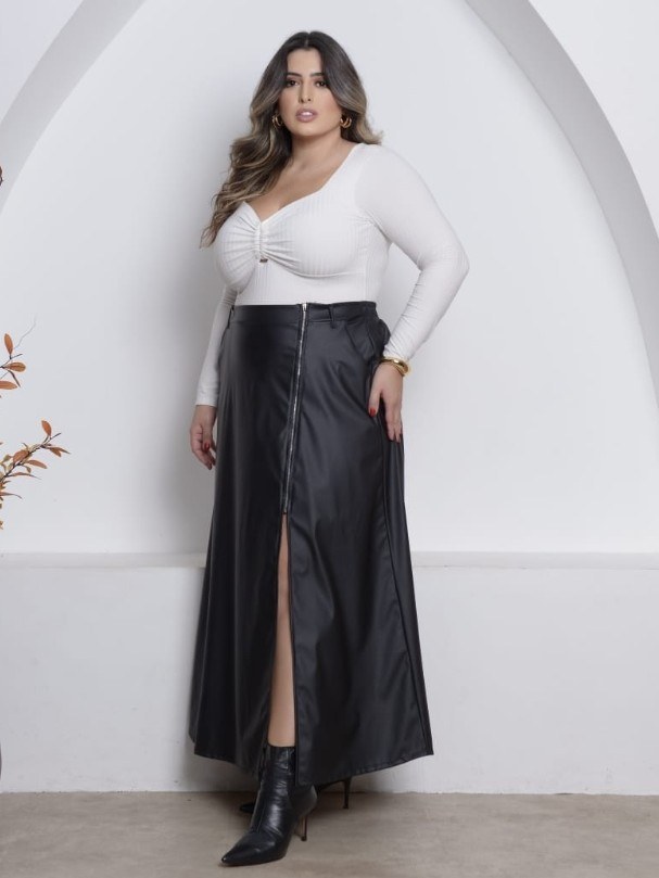 Saia longa feminina Plus size com fenda (178)