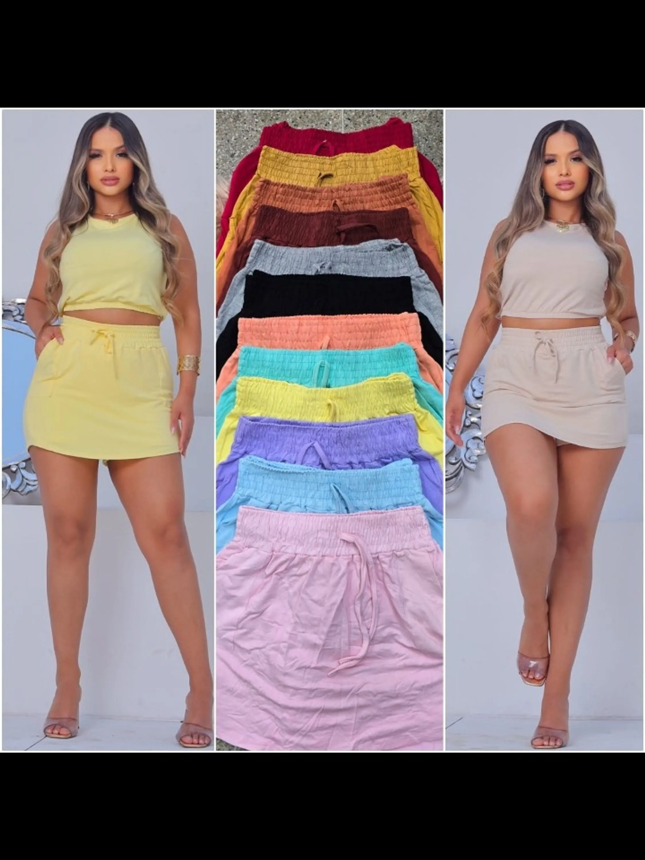 Conjunto feminino shorts saia tecido moletinho (116)
