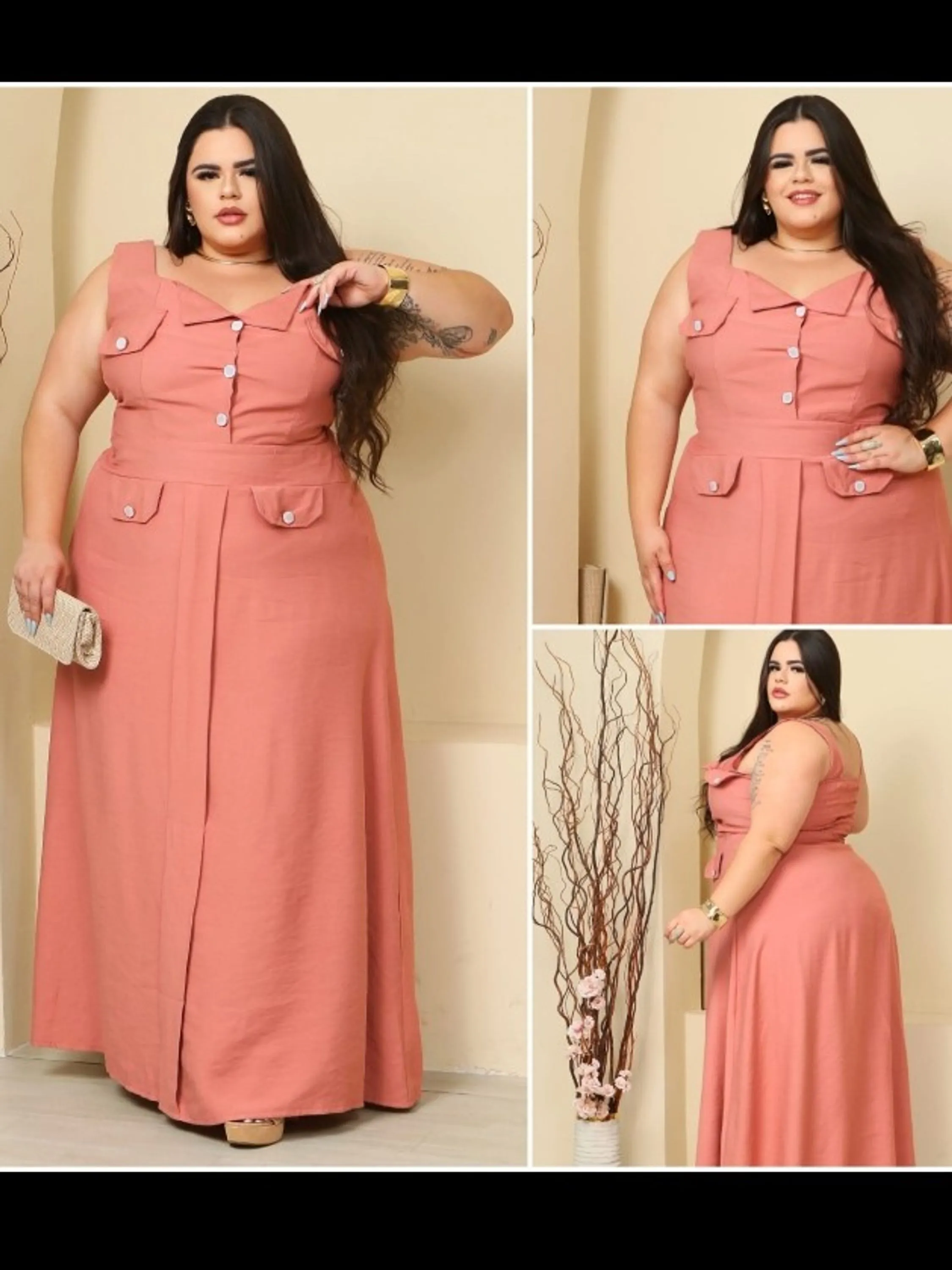 Vestido regata feminino gola com botão (141)