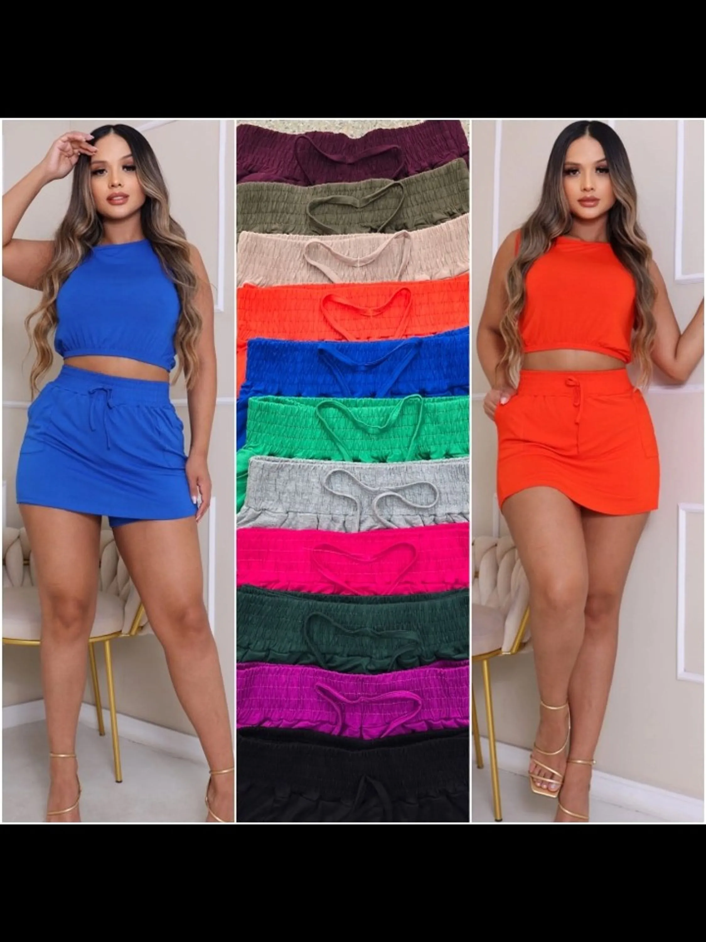 Conjunto feminino shorts saia tecido viscolycra (116)