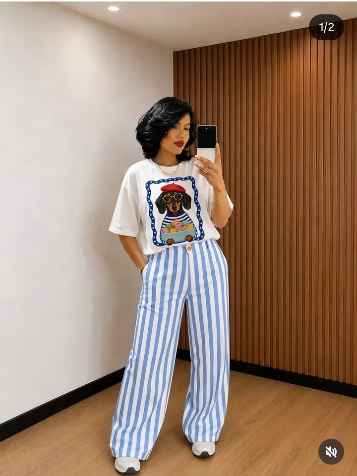 Calça pantalona listrada feminina (97)