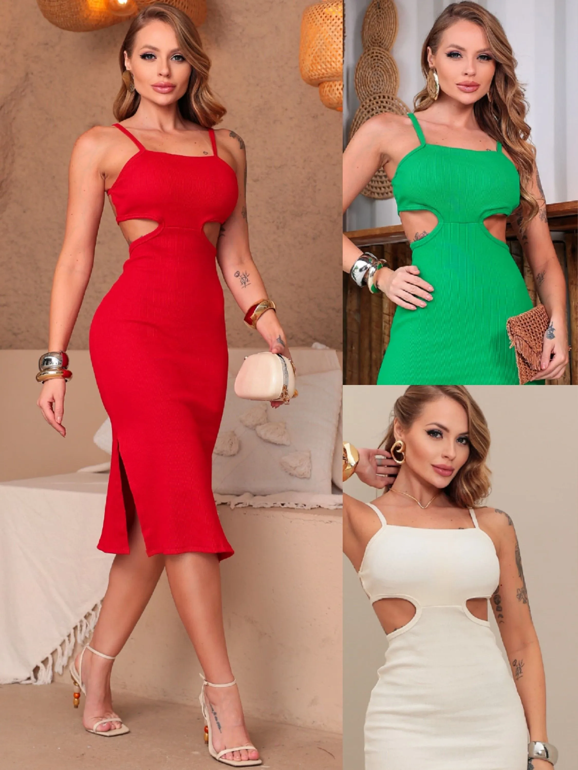 Vestido Midi de alcinha feminino com detalhe lateral (138)