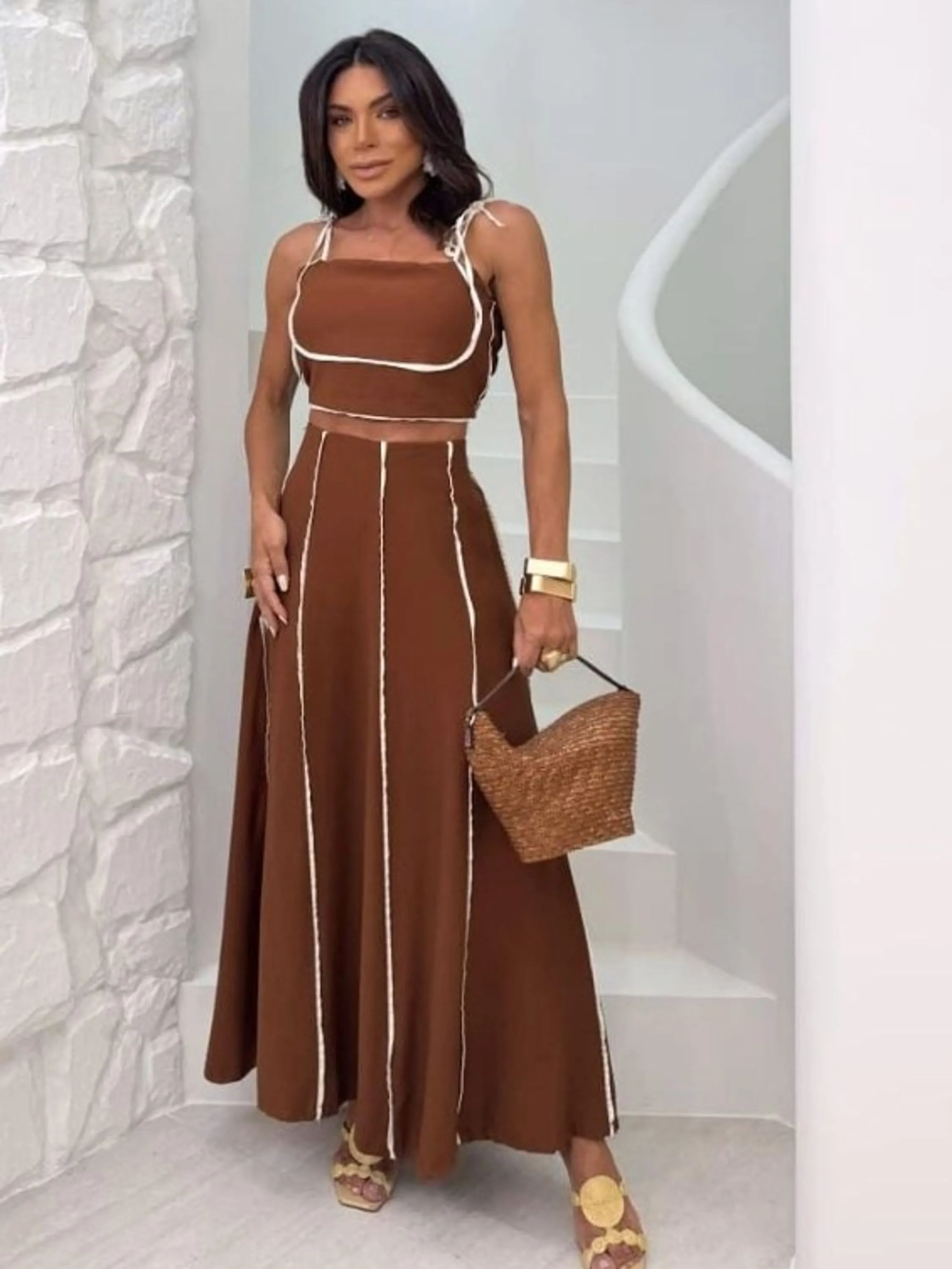 Conjunto saia longo e cropped feminino (150)