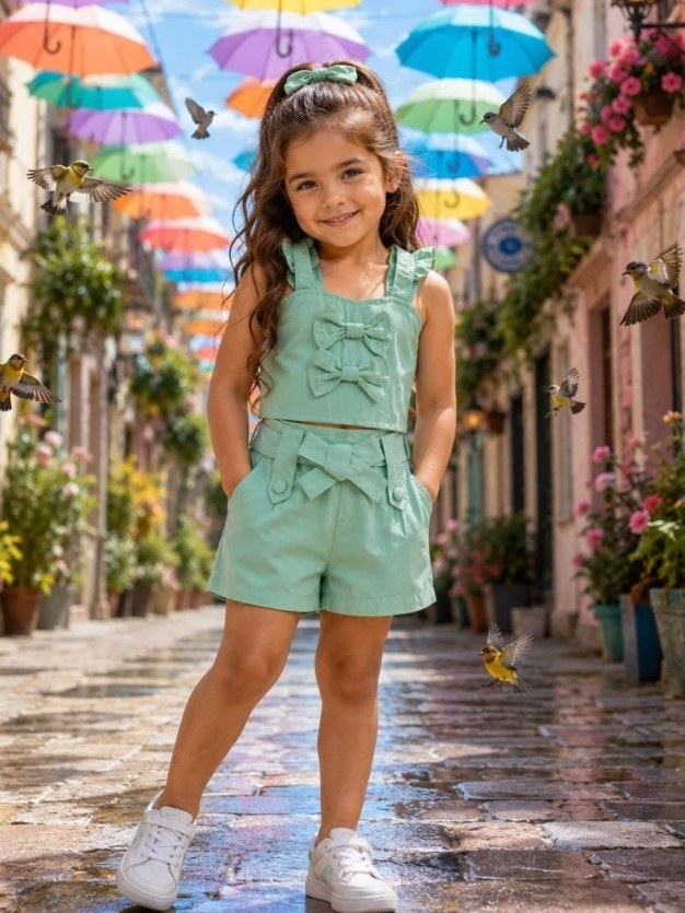 Conjunto infantil feminino shorts e cropped (Noel)