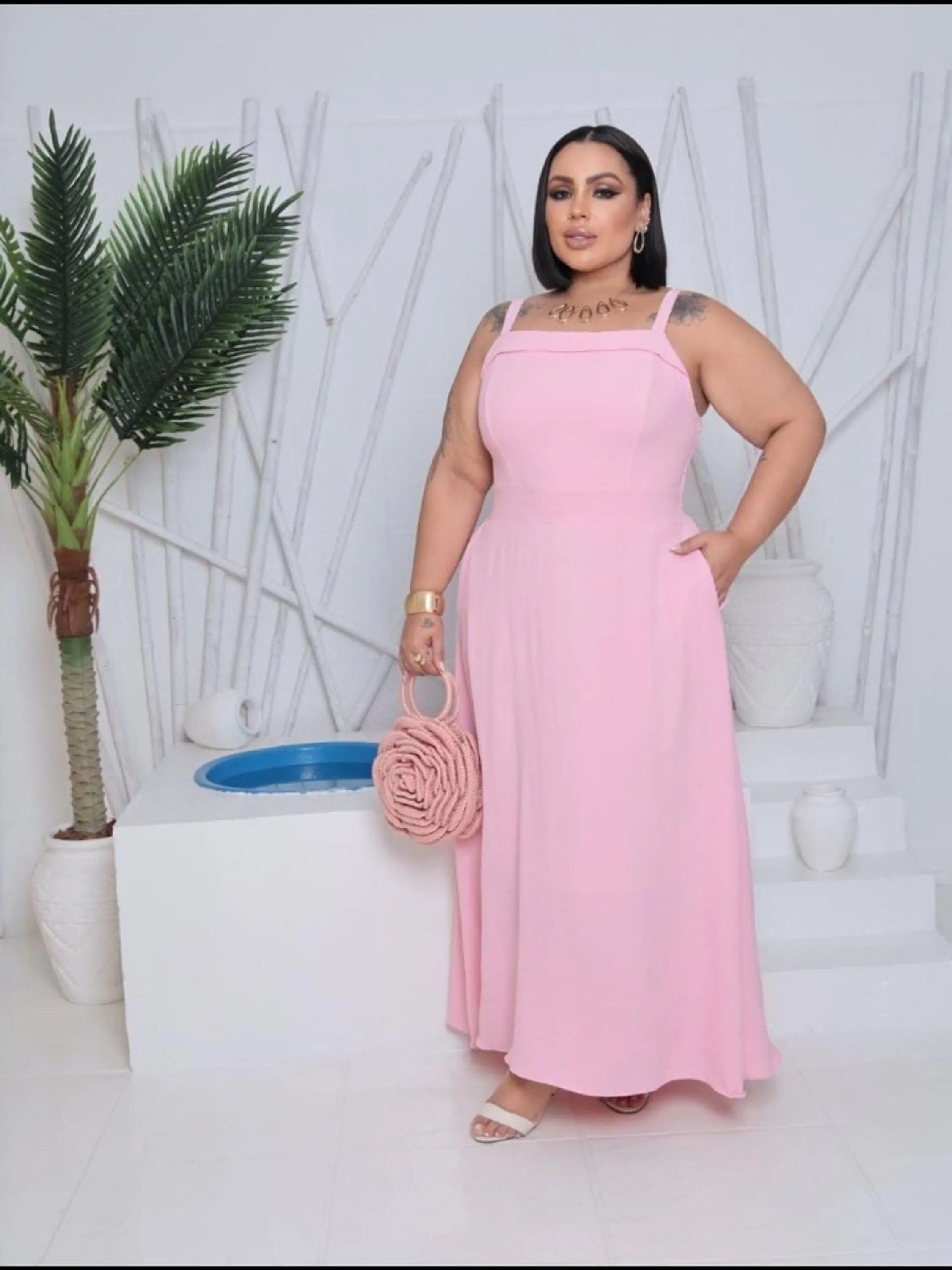 Vestido longo de alcinha feminino Plus size (129)