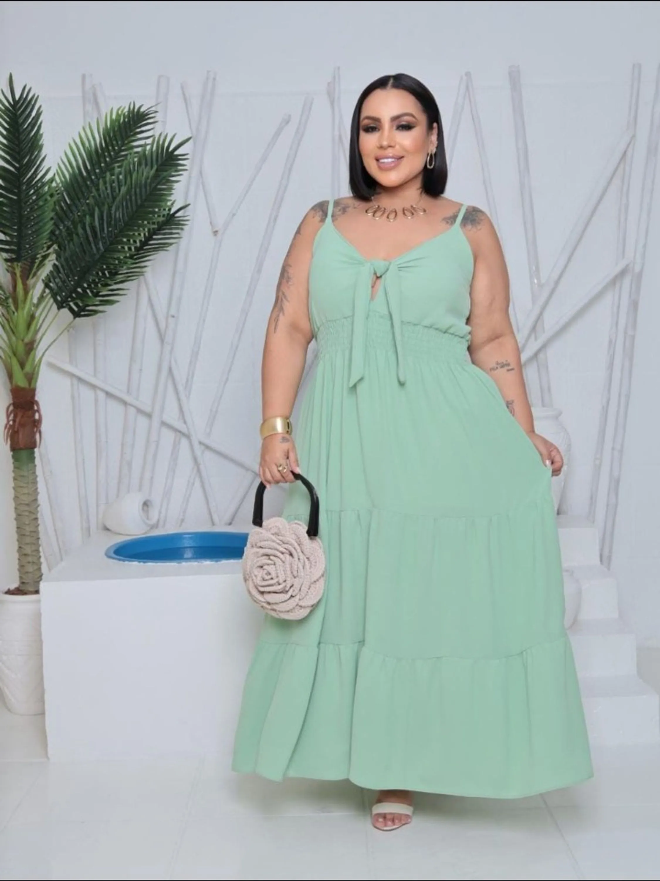 Vestido longo feminino Plus size de alcinha (129)