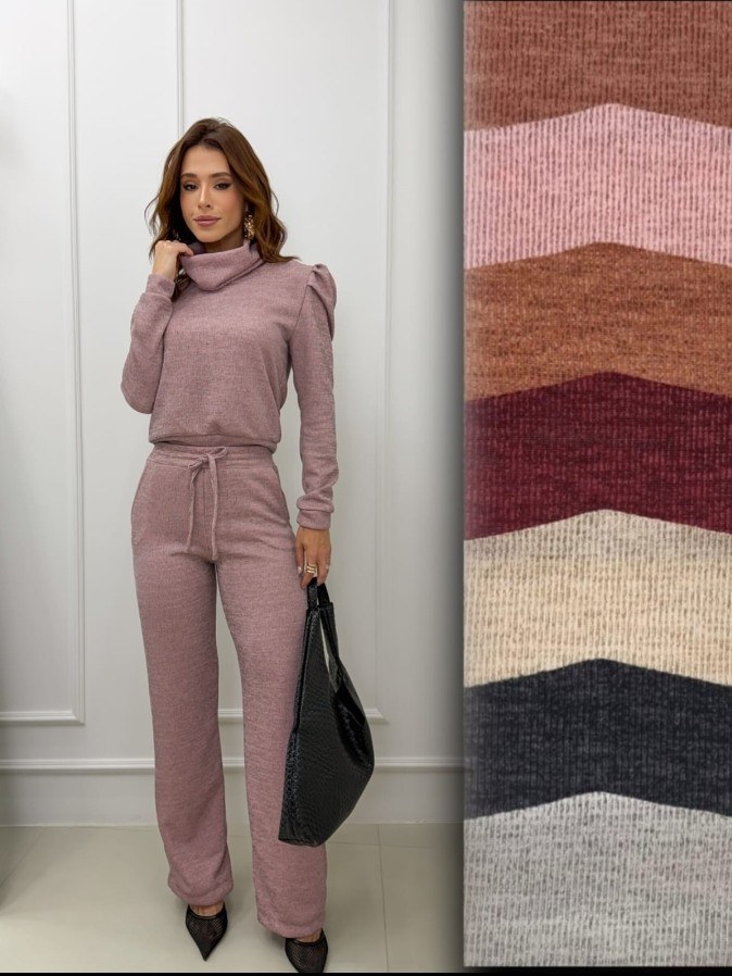 Conjunto feminino de calça e blusa de gola (02)
