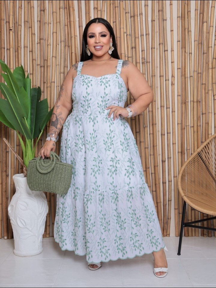 Vestido longo feminino Plus Size forrado (129)