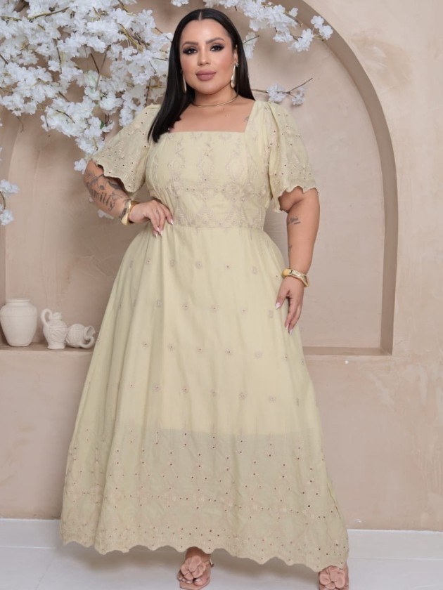 Vestido longo feminino Plus Size forrado (129)