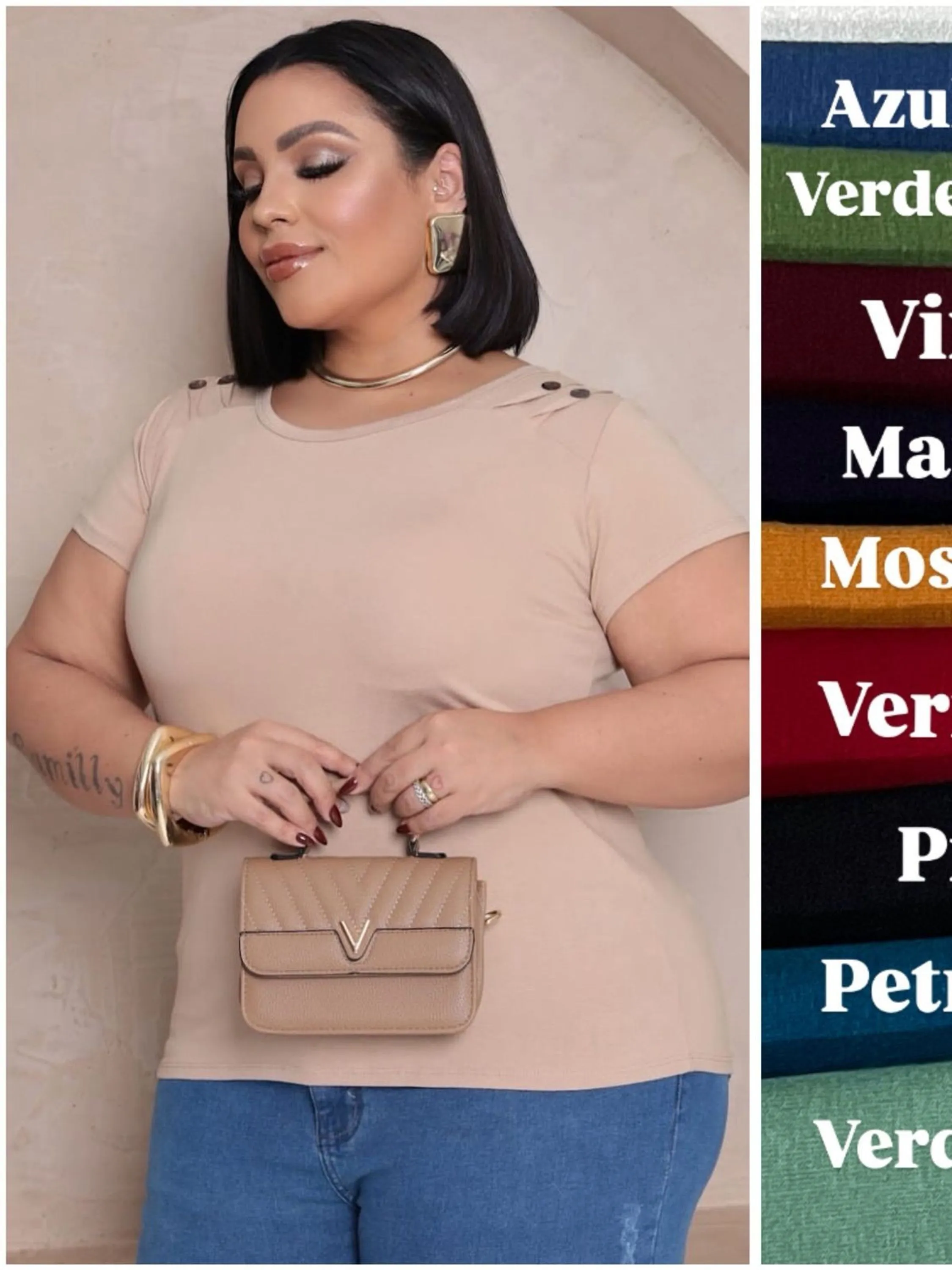 Blusa feminina Plus size manga curta (122)