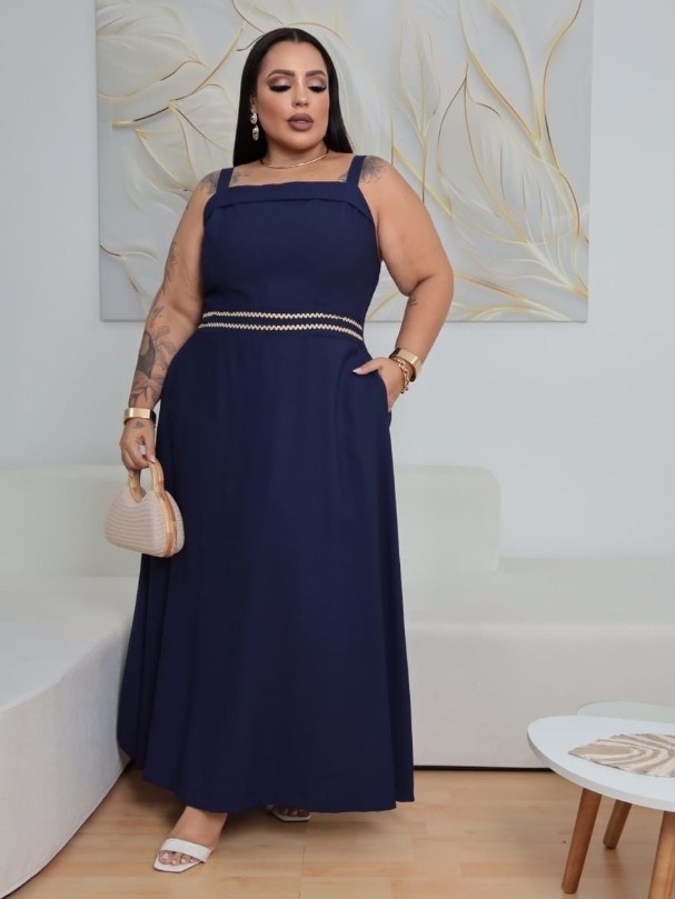 Vestido longo feminino com bolso lateral (129)