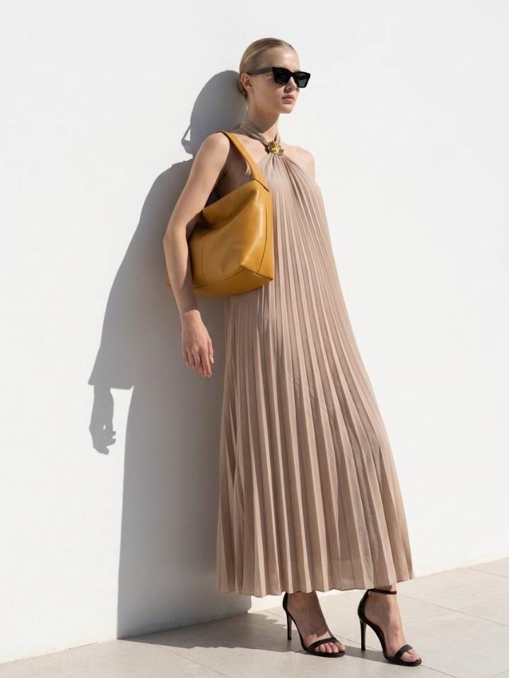 Vestido Midi Plissado feminino tecido sensorial (143)