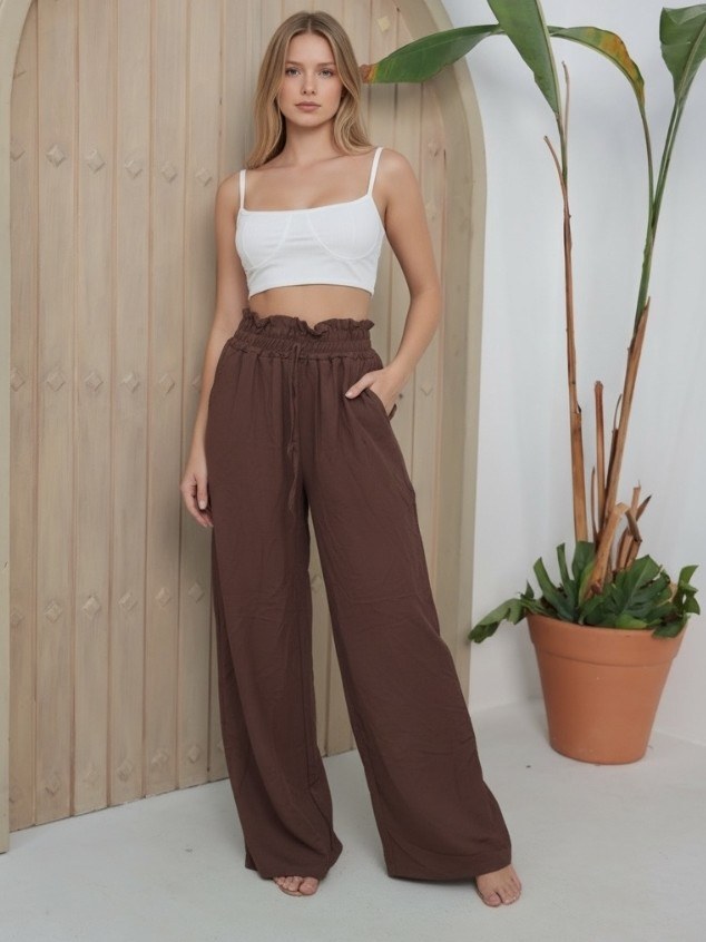 Calça feminina Pantalona com elástico na cintura  (136)