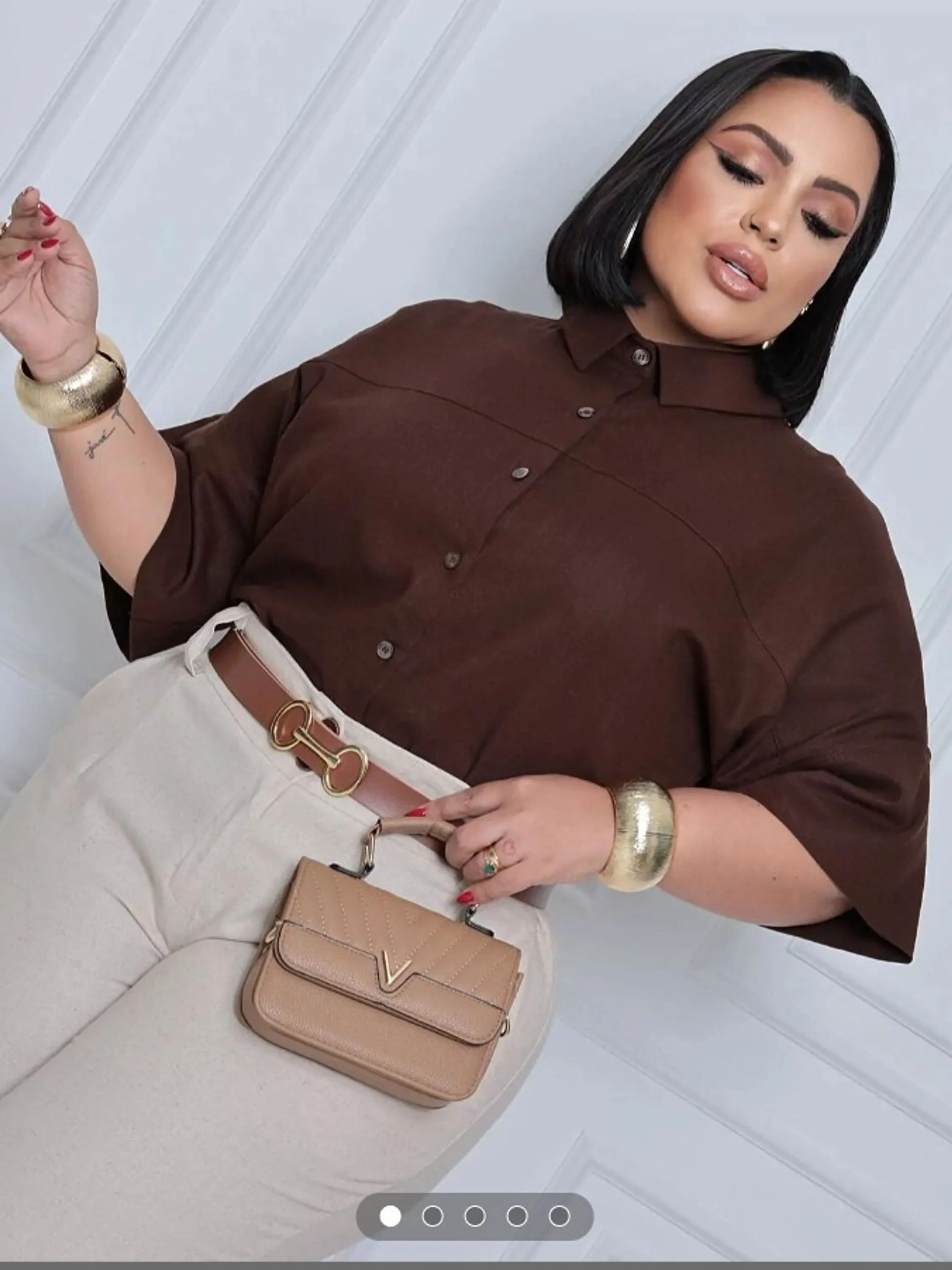 Camisa feminina Plus size com botão (123)