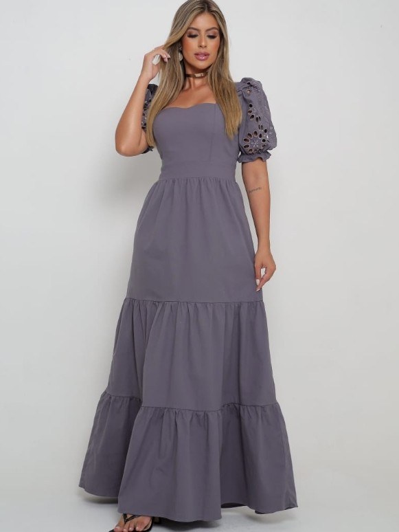 Vestido longo feminino tecido tricoline (147)