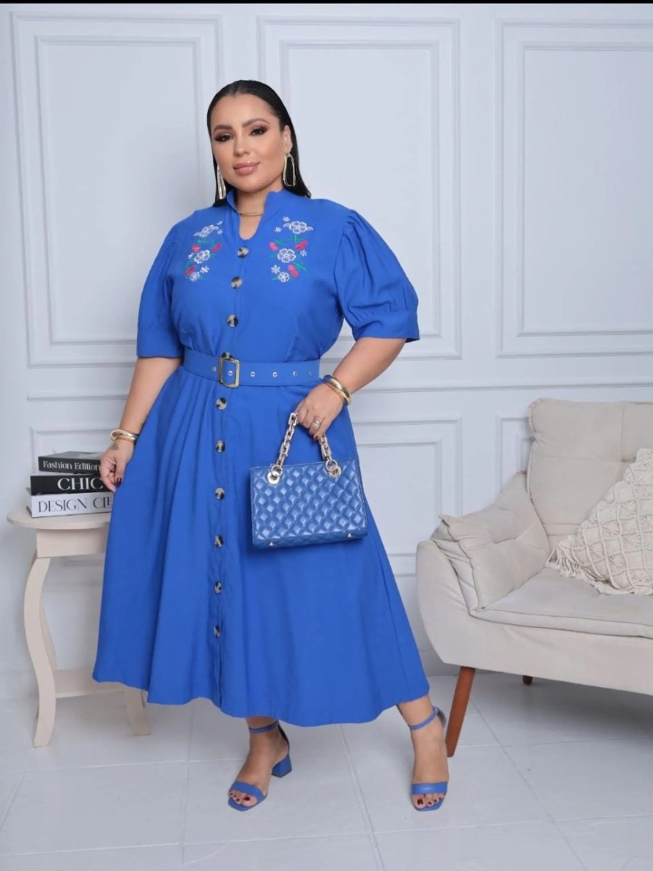 Vestido Midi feminino com cinto Plus size (129)