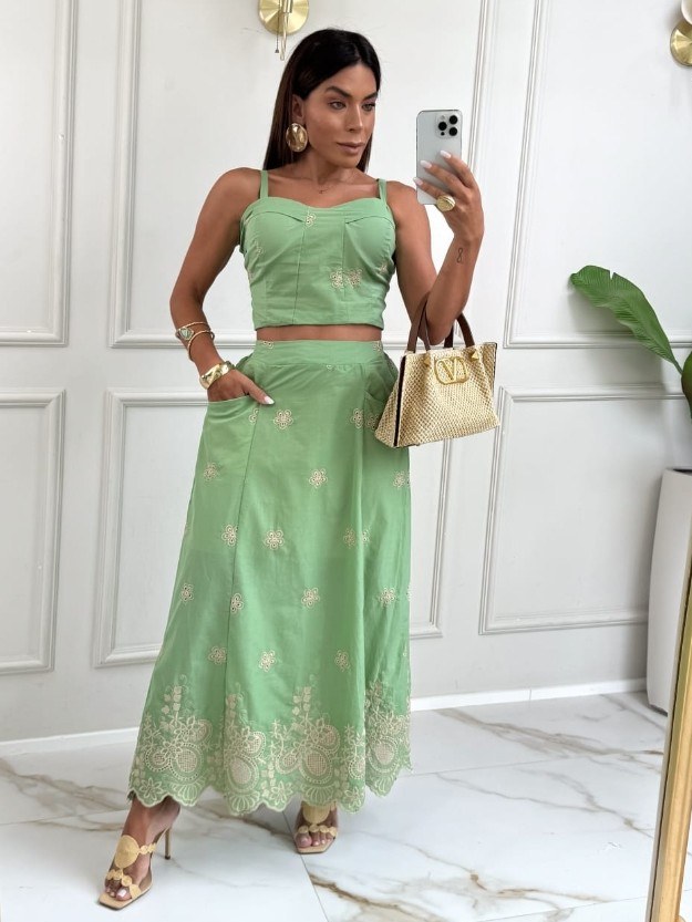 Conjunto feminino saia e cropped com bojo (149)