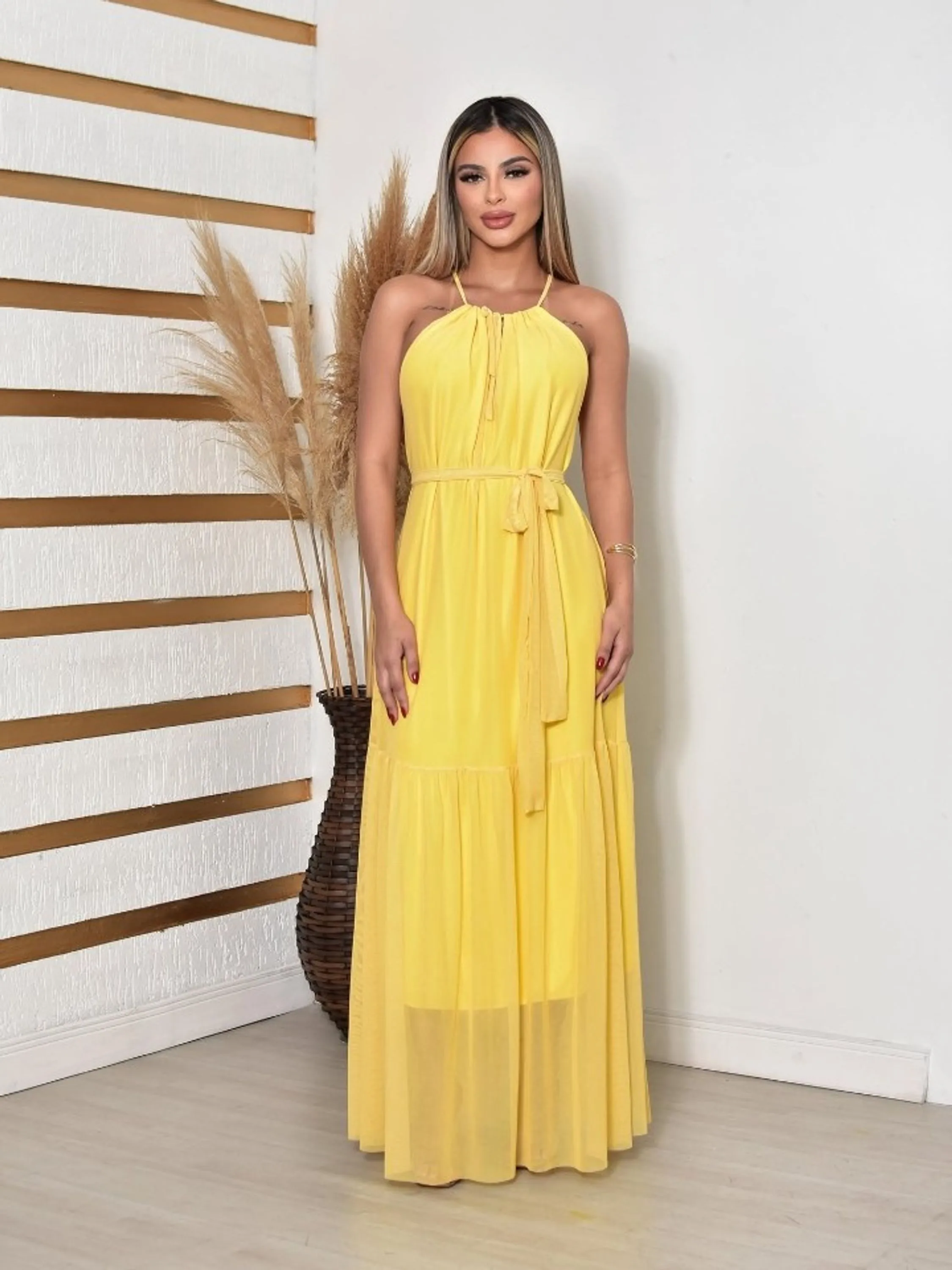 Vestido longo  com bojo  feminino tecido tule (139)