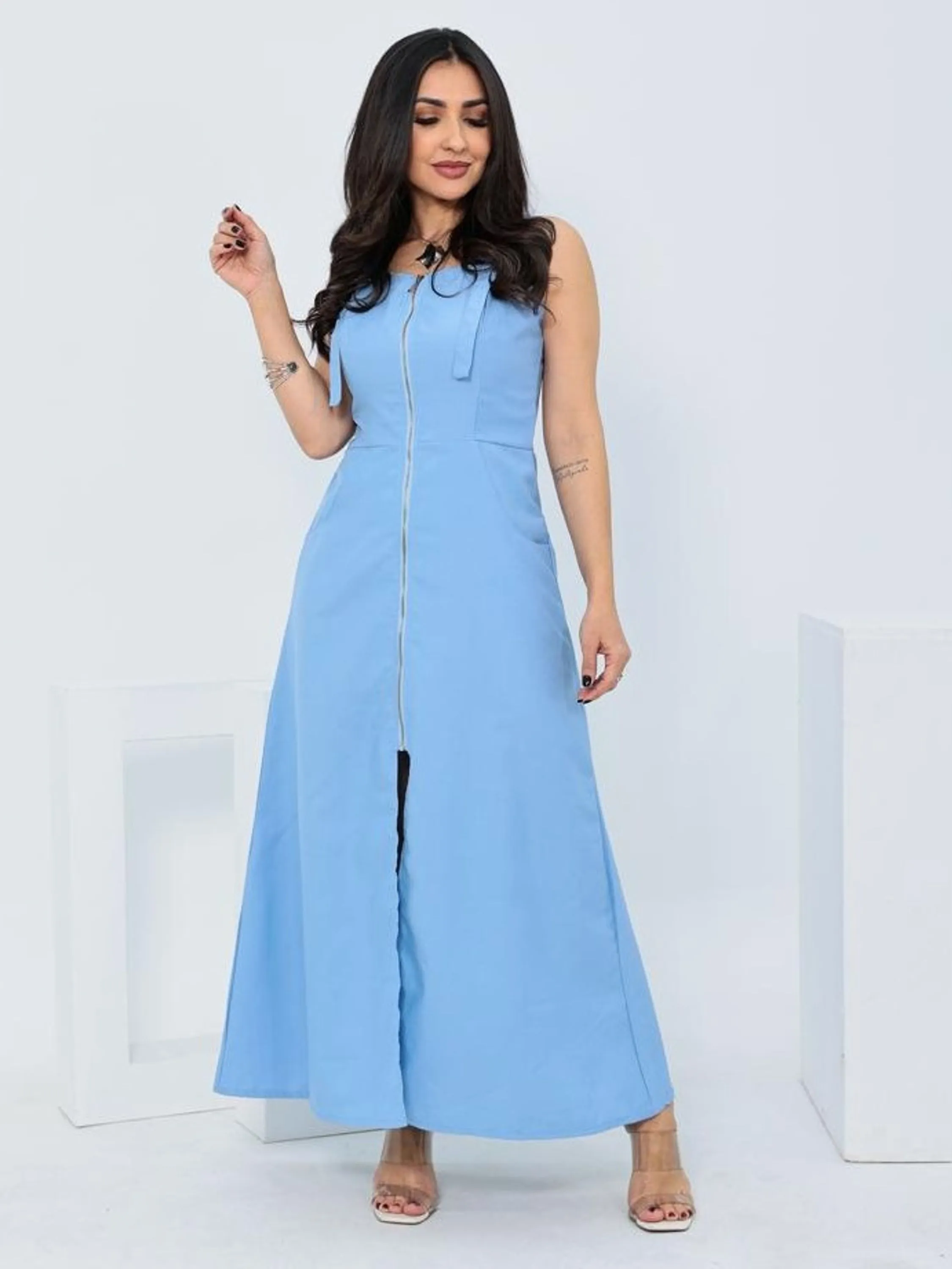 Vestido midi feminino com zíper tecido sensorial t (11)
