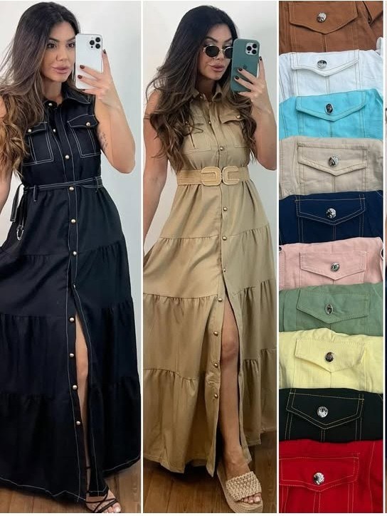 Vestido longo feminino de botão na frente (14)