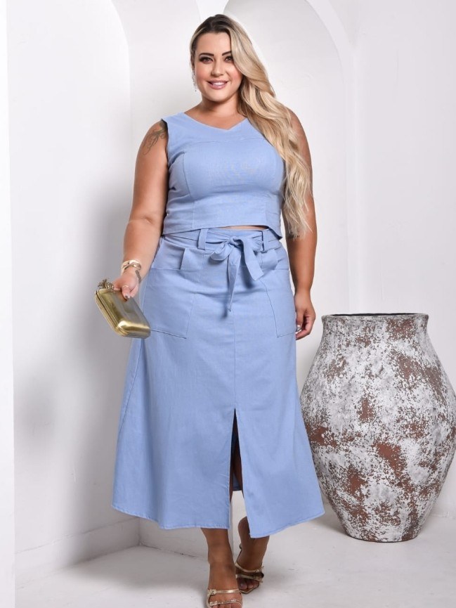 Conjunto feminino Plus size  de linho (159)